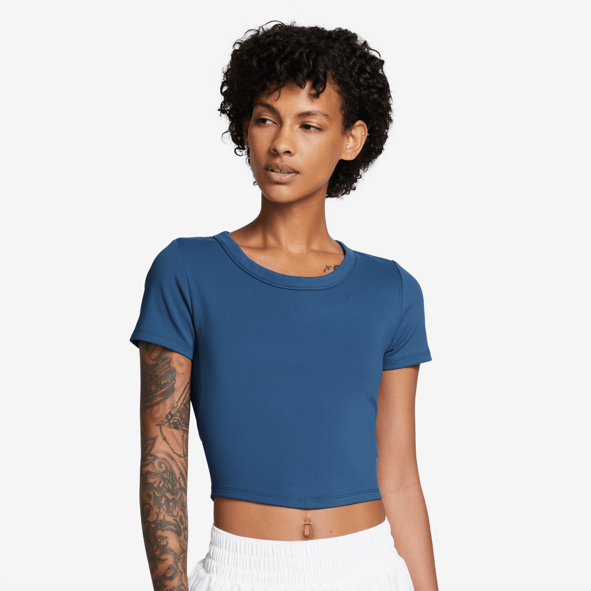 NIKE W NK ONE FITTED DF SS TOP COURT BLUE/BLACK