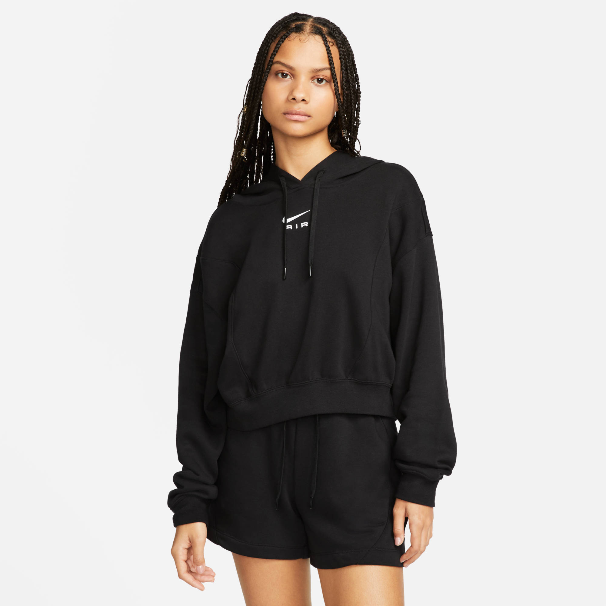 NIKE W NSW AIR OS MOD CROP FLC HD BLACK/BLACK/WHITE