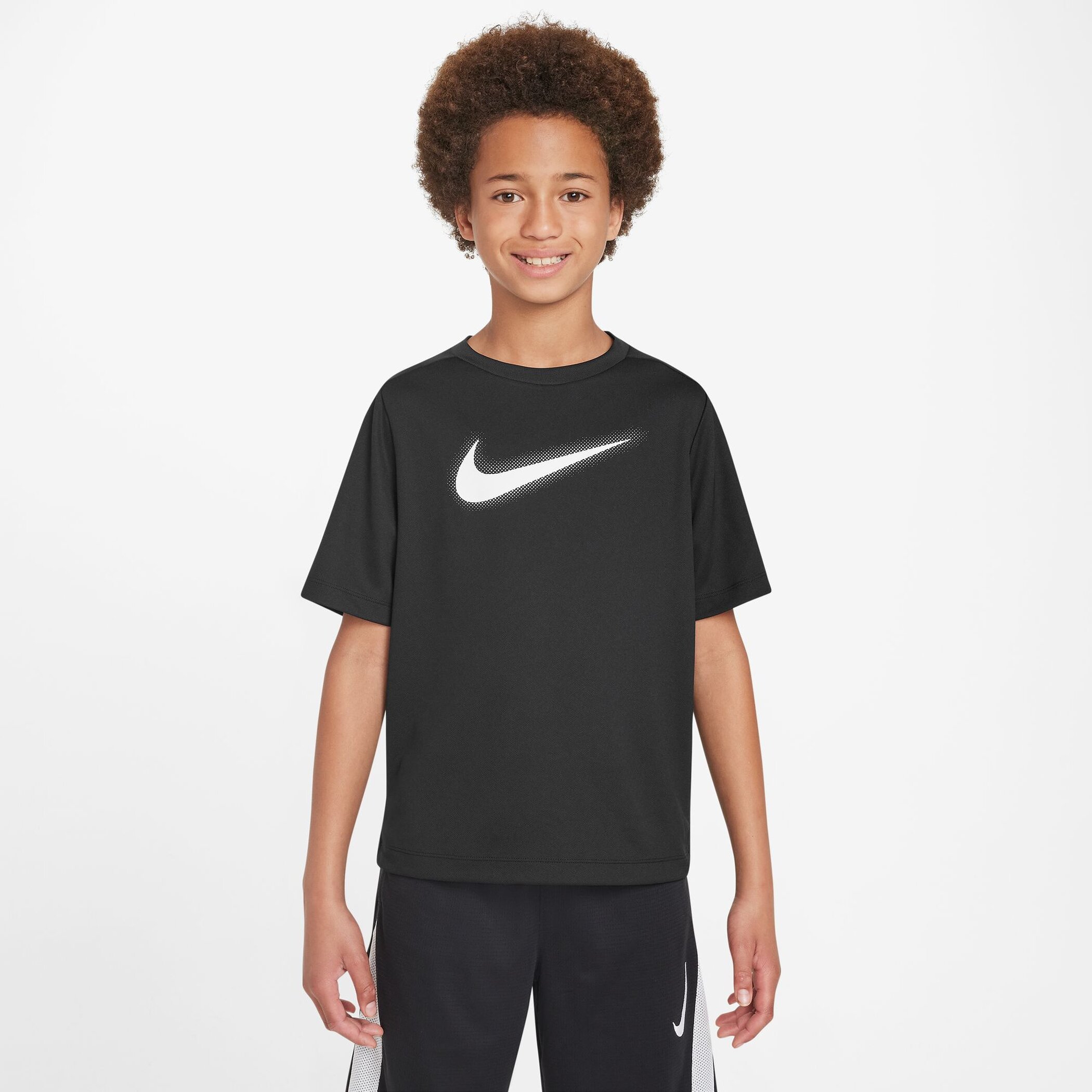 NIKE B NK DF MULTI+ SS TOP HBR BLACK/WHITE