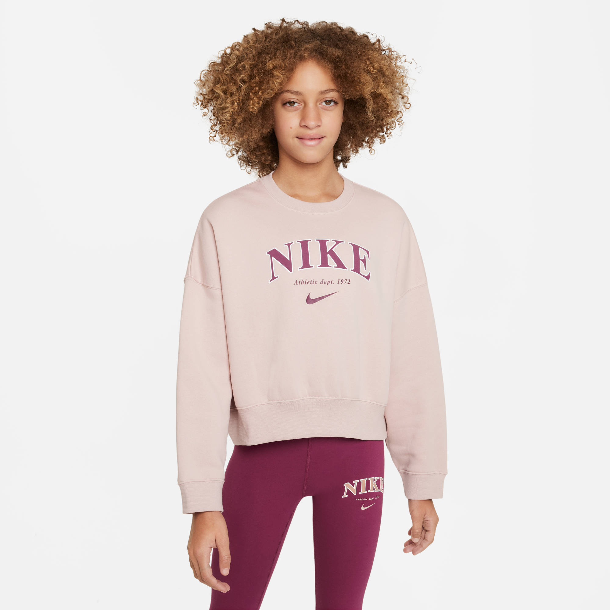 NIKE G NSW TREND FLC CREW PRNT PINK OXFORD