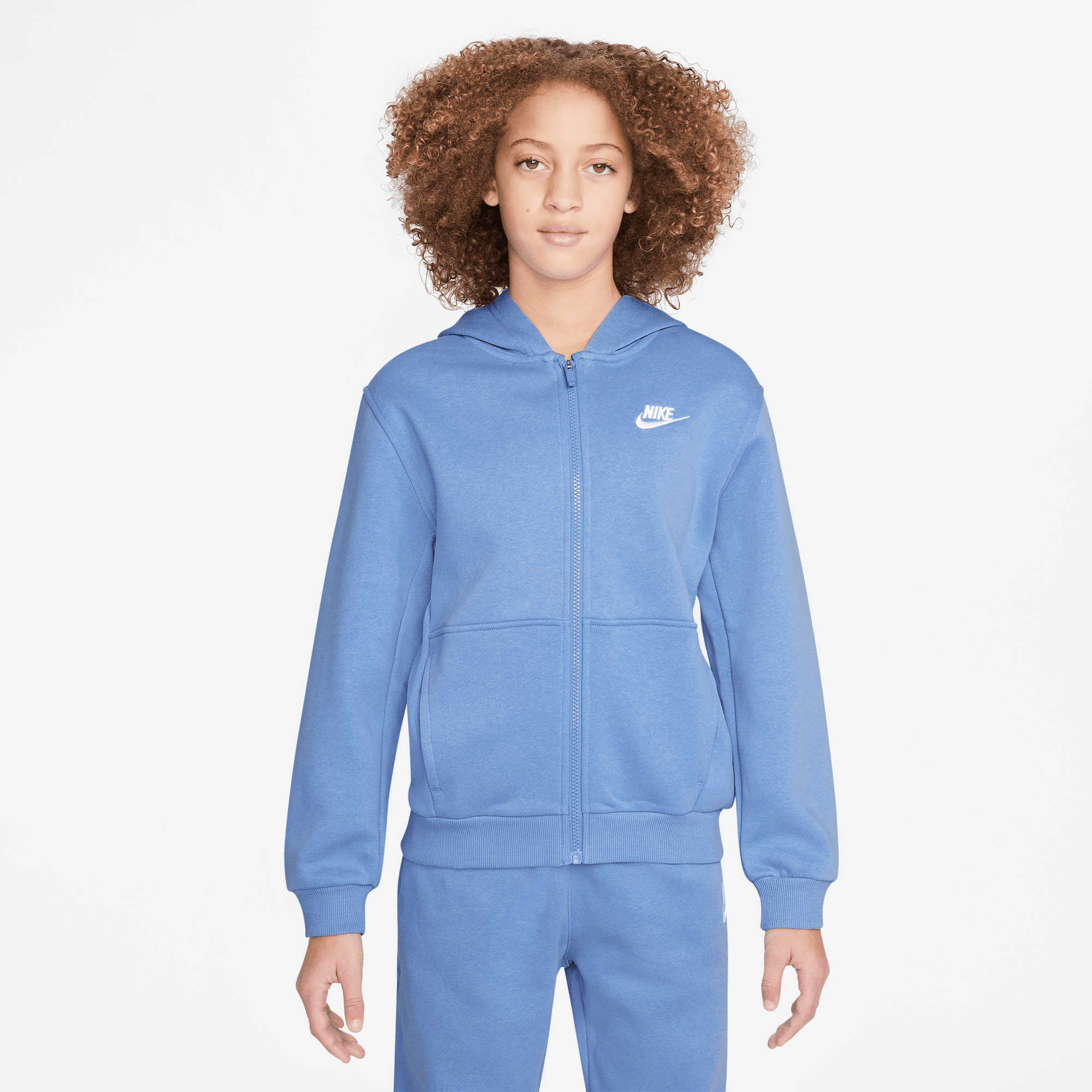 NIKE K NSW CLUB FLC HD FZ LS LBR POLAR/WHITE