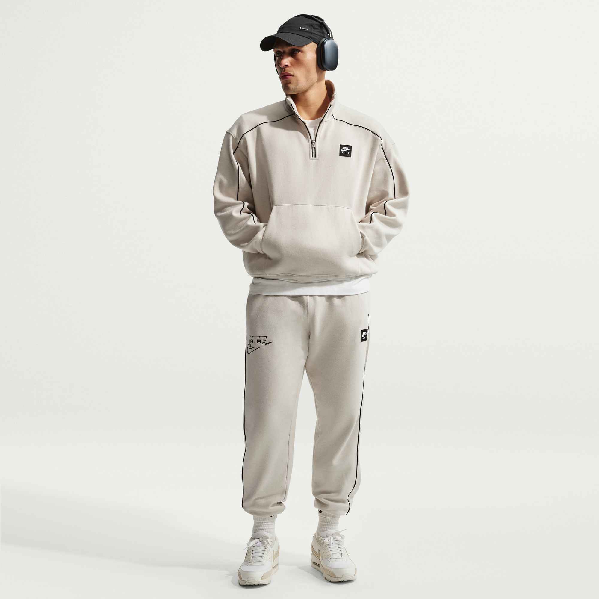 NIKE M NK AIR BB FLC QZ LIGHT BONE/BLACK