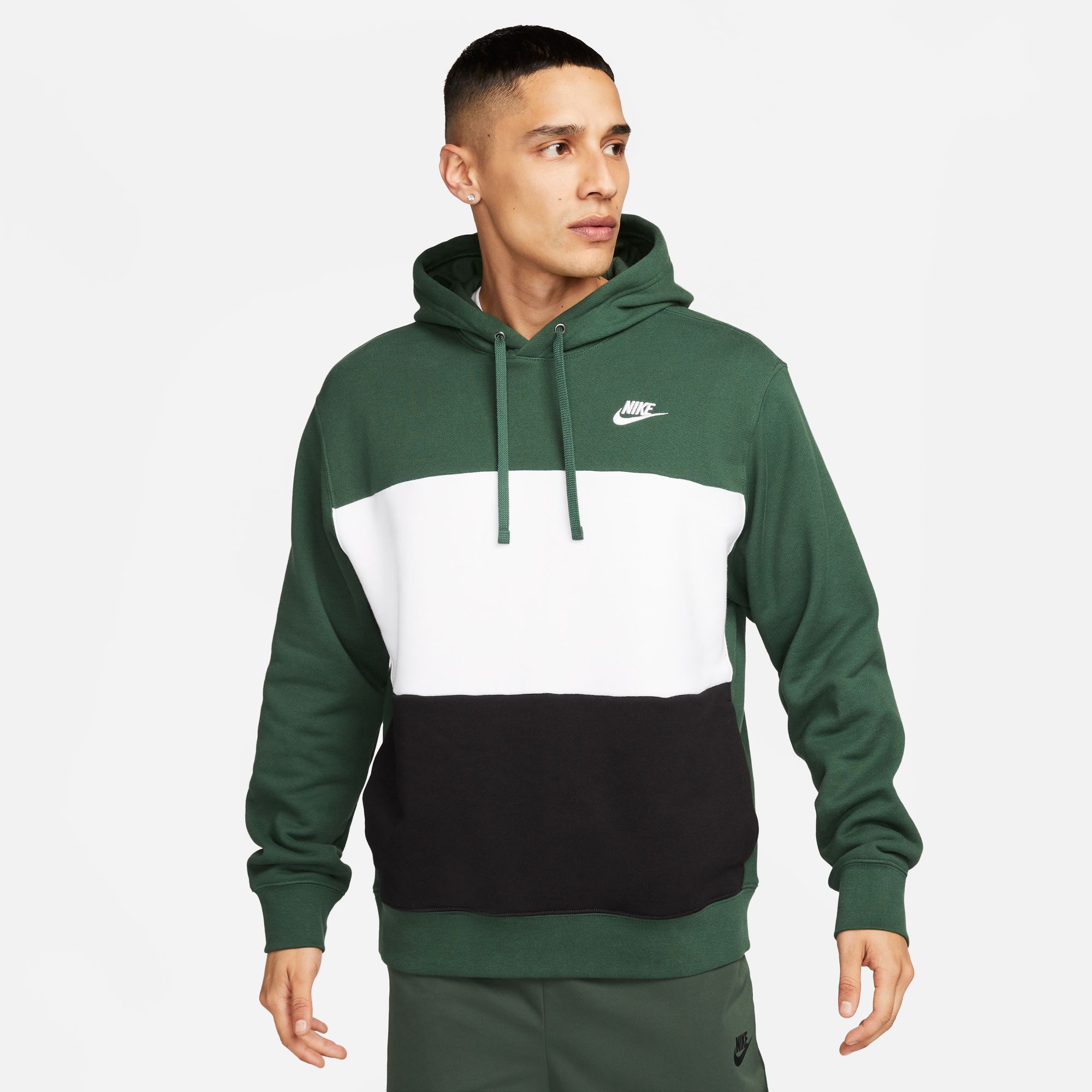 NIKE M NK CLUB+ FT CB HOODIE FIR/WHITE/BLACK/WHITE