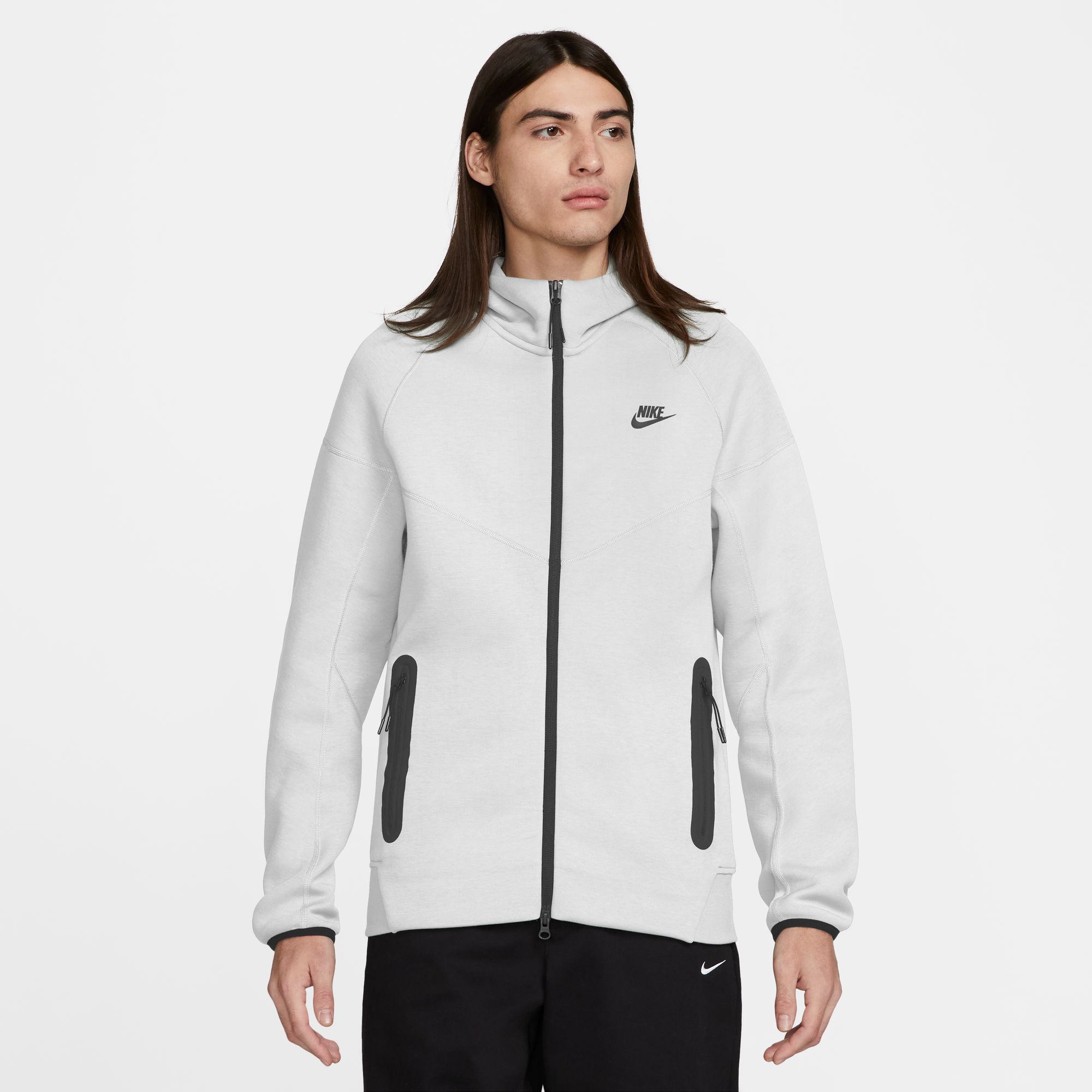 NIKE M NK TCH FLC FZ WR HOODIE BIRCH HEATHER/BLACK