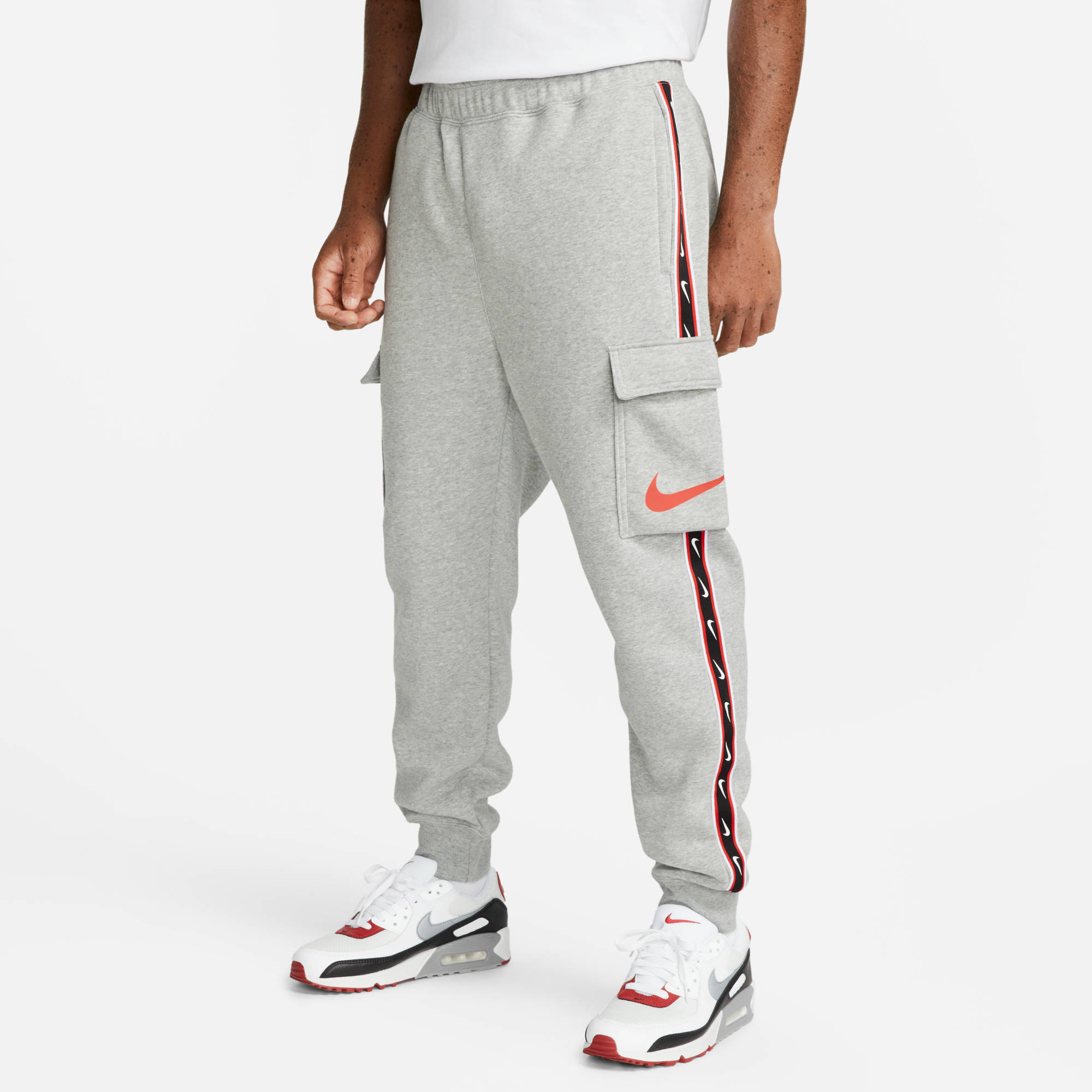 NIKE M NSW REPEAT SW FLC CARGO PANT DK GREY HEATHER/LT CRIMSON
