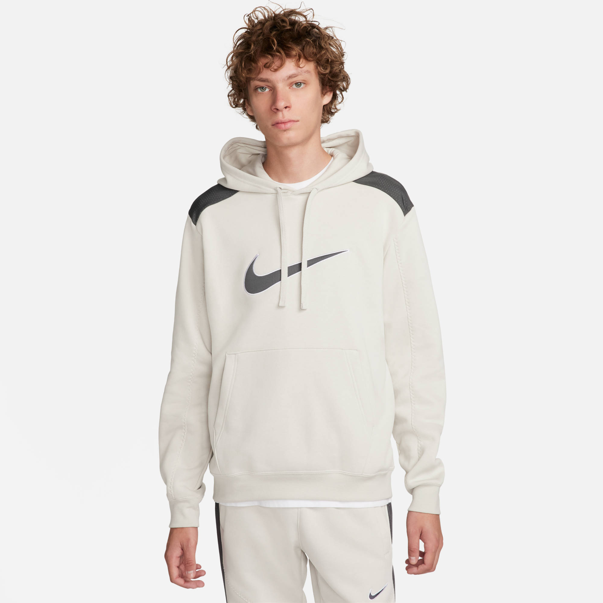 NIKE M NSW SP FLC HOODIE BB LIGHT BONE/IRON GREY