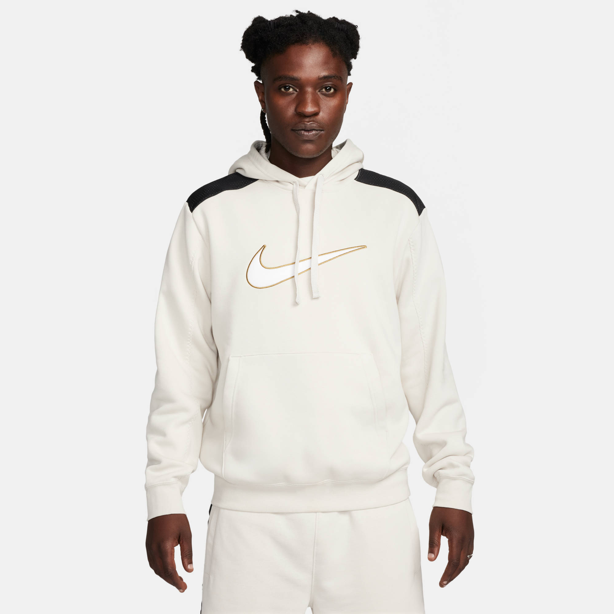 NIKE M NSW SP FLC HOODIE BB LT OREWOOD BRN/BLACK/WHITE