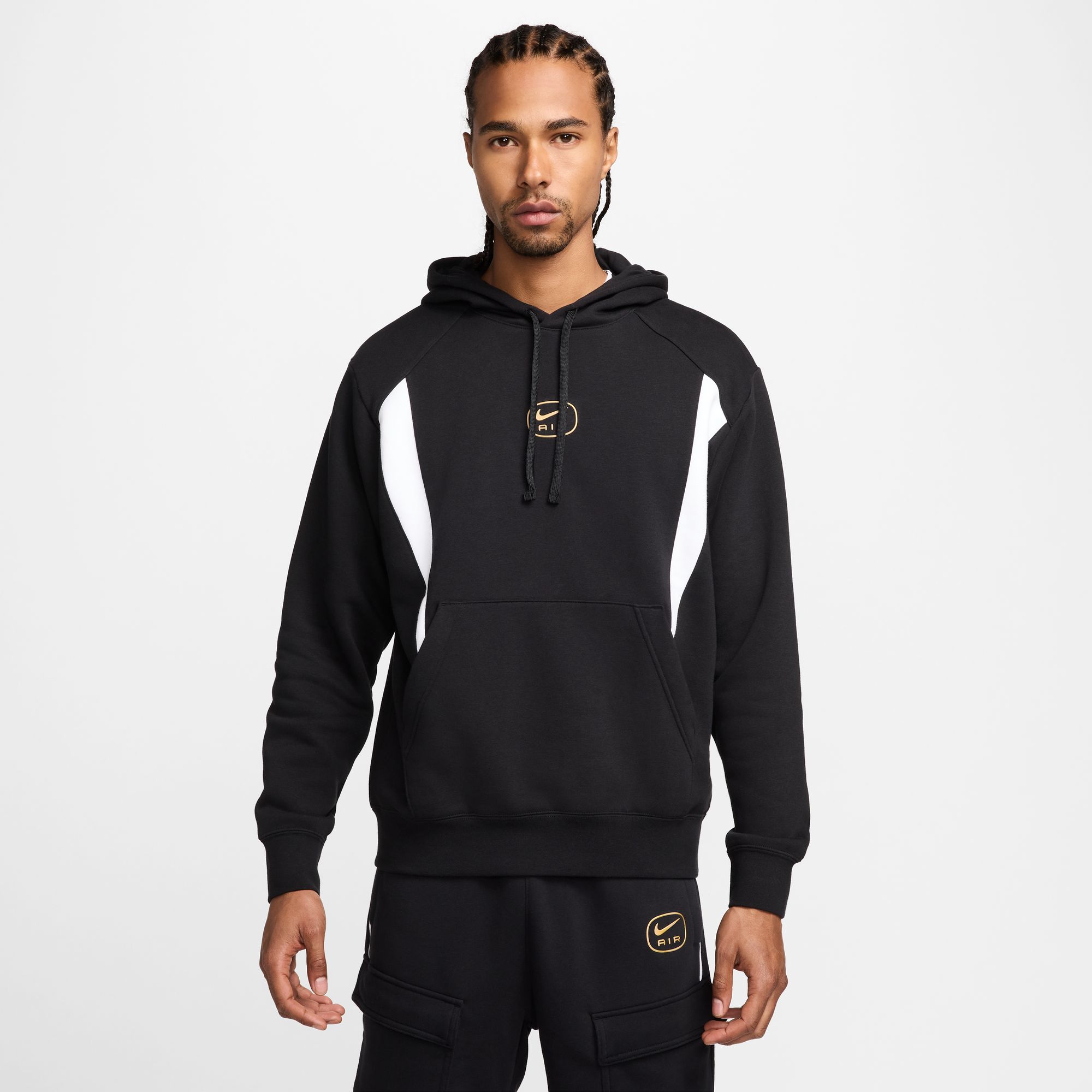 NIKE M NSW SW AIR PO HOODY FLC BB BLACK/WHITE/METALLIC GOLD