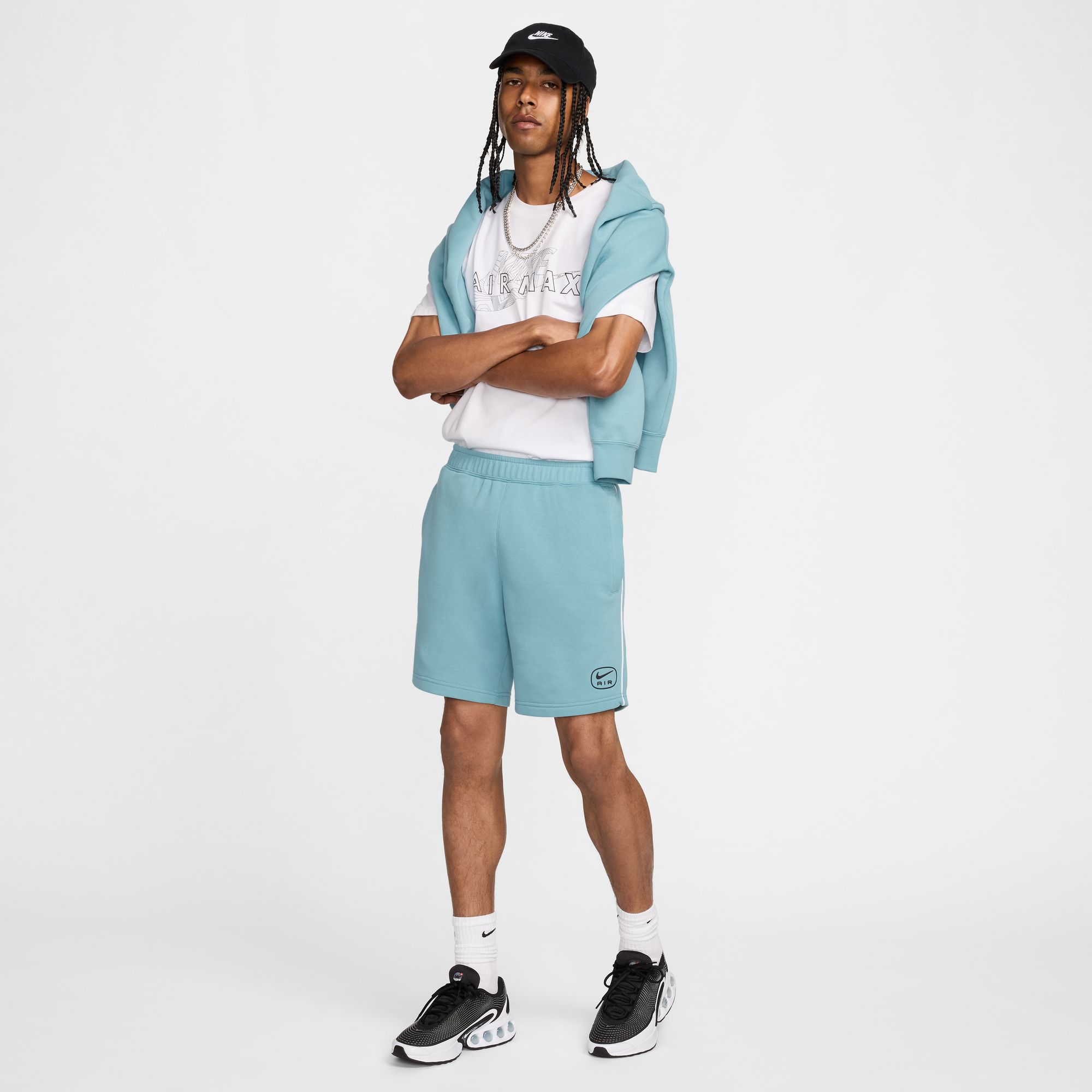 NIKE M NSW SW AIR SHORT FT DENIM TURQ/WHITE/BLACK – Bild 7