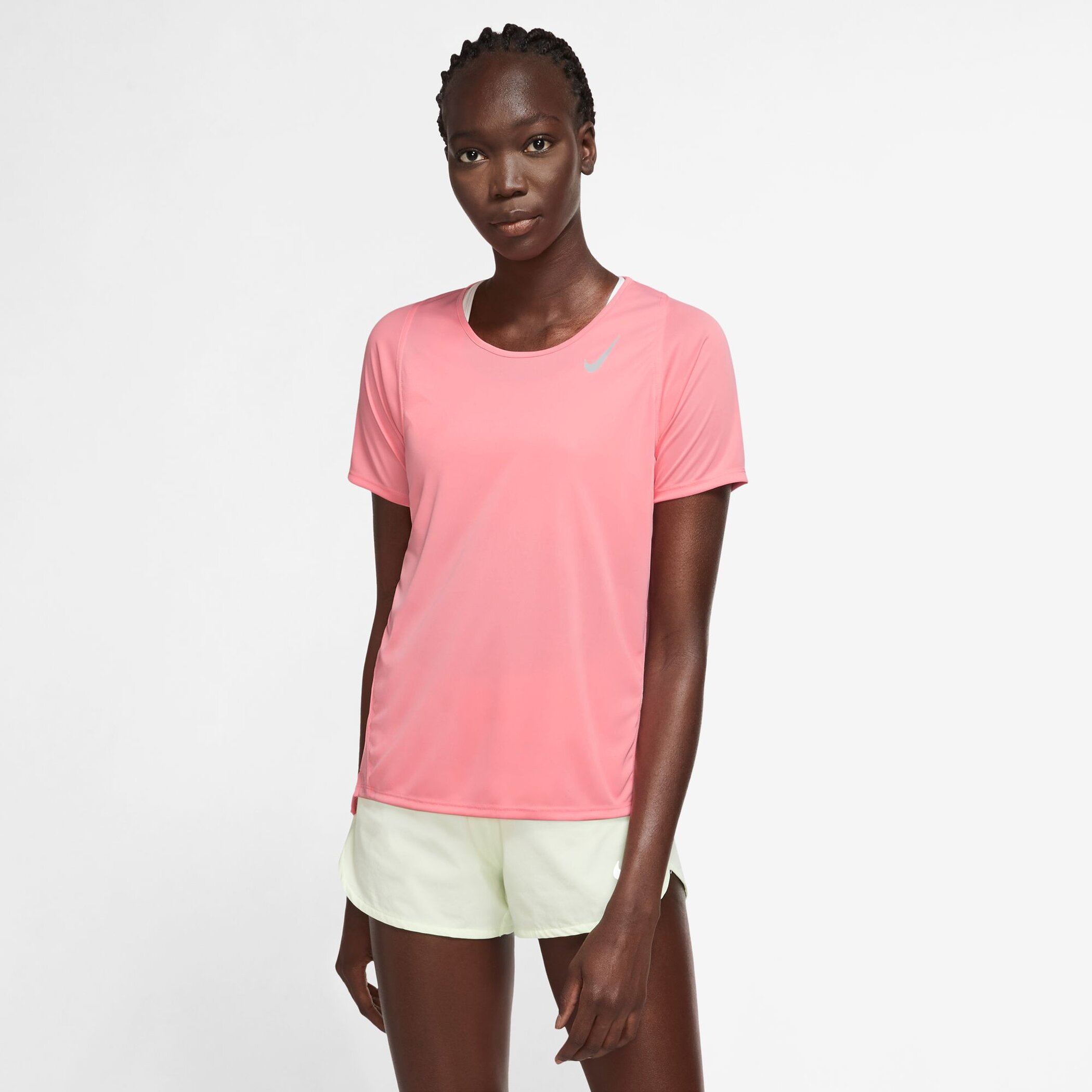 NIKE W NK DF RACE TOP SS CORAL CHALK/REFLECTIVE SILV