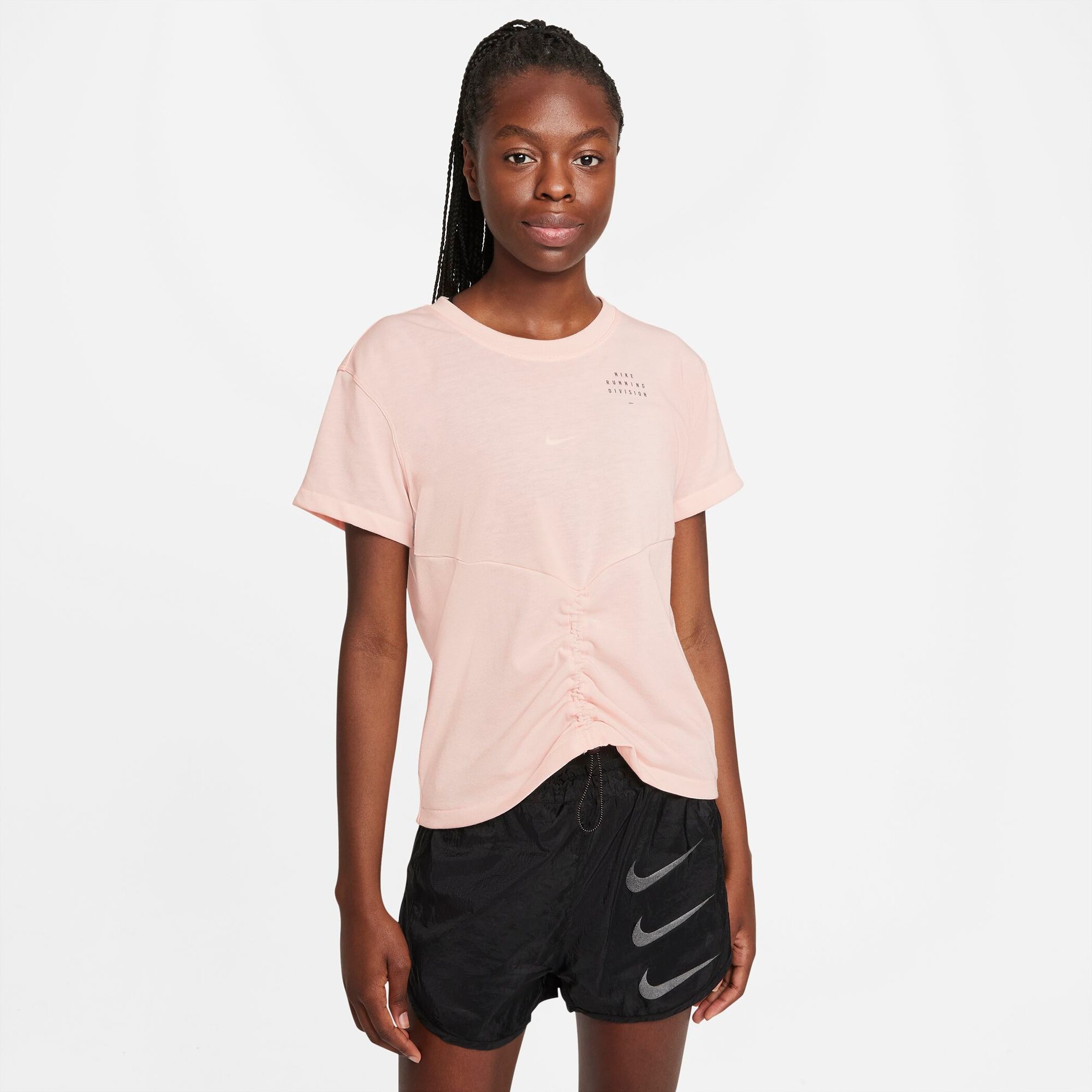NIKE W NK DF RUN DVN TOP SS RUCHED