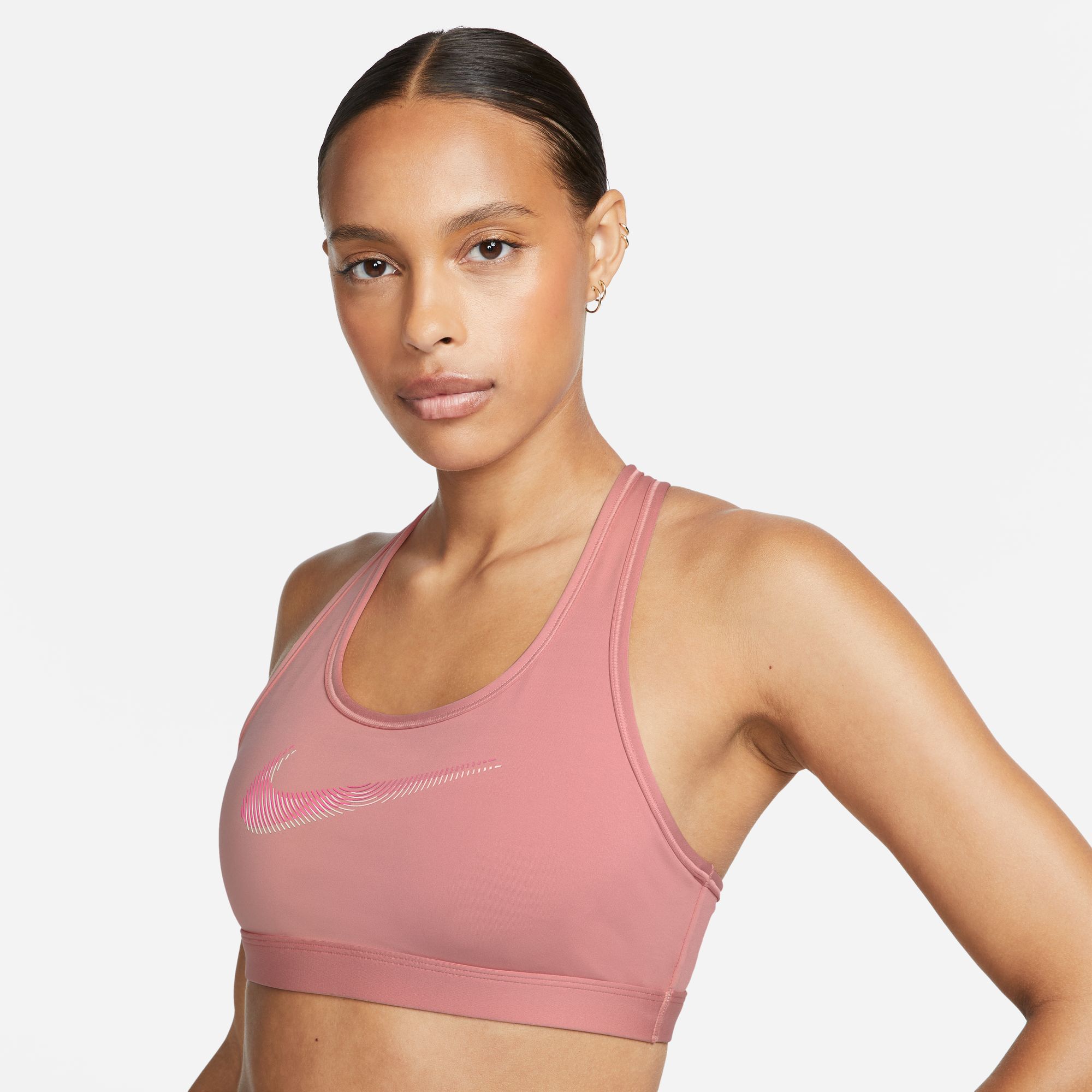 NIKE W NK DF SWSH PDED HBR BRA RED STARDUST/GUAVA ICE/LASER F