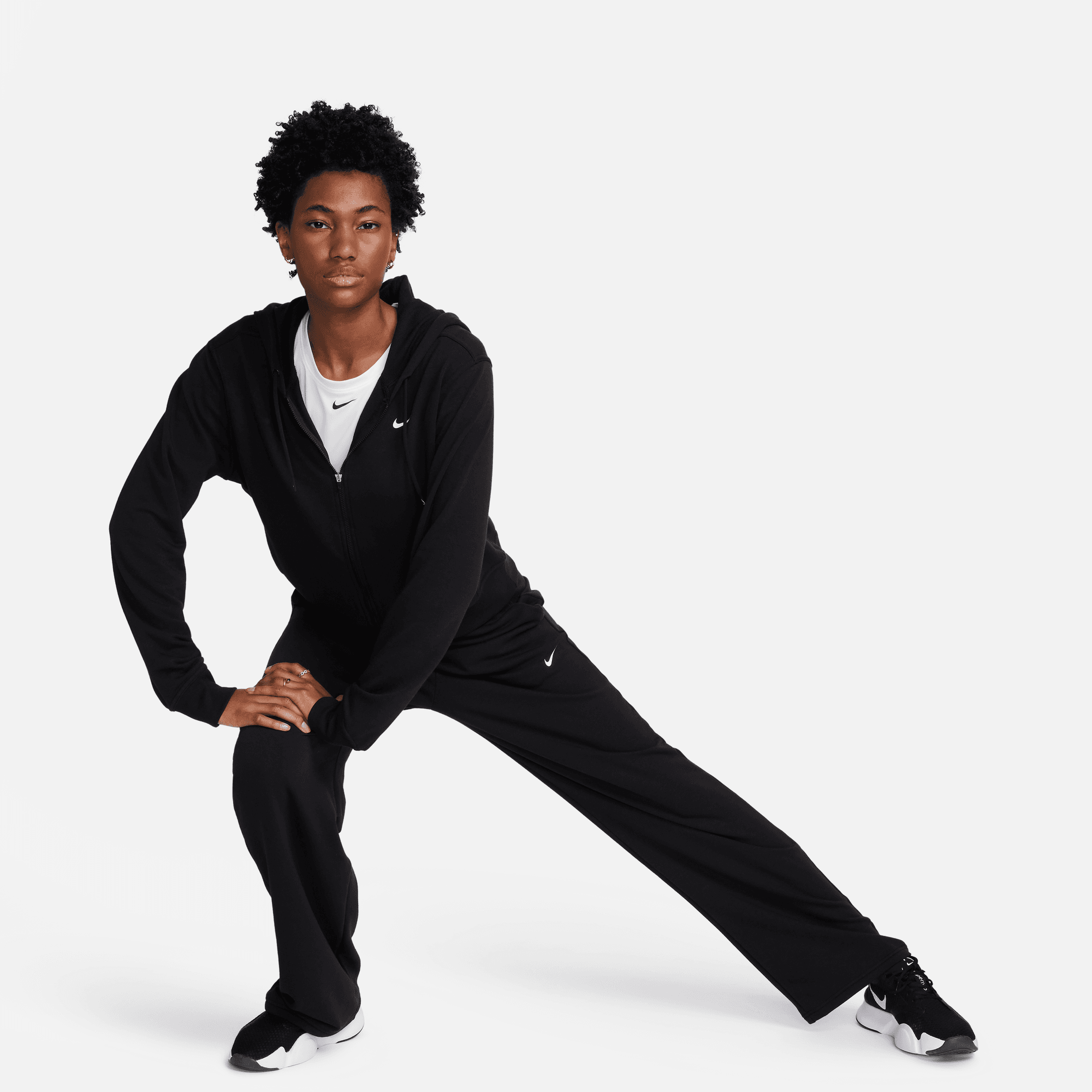 NIKE W NK ONE DF FZ HOODIE LBR BLACK/WHITE – Bild 6