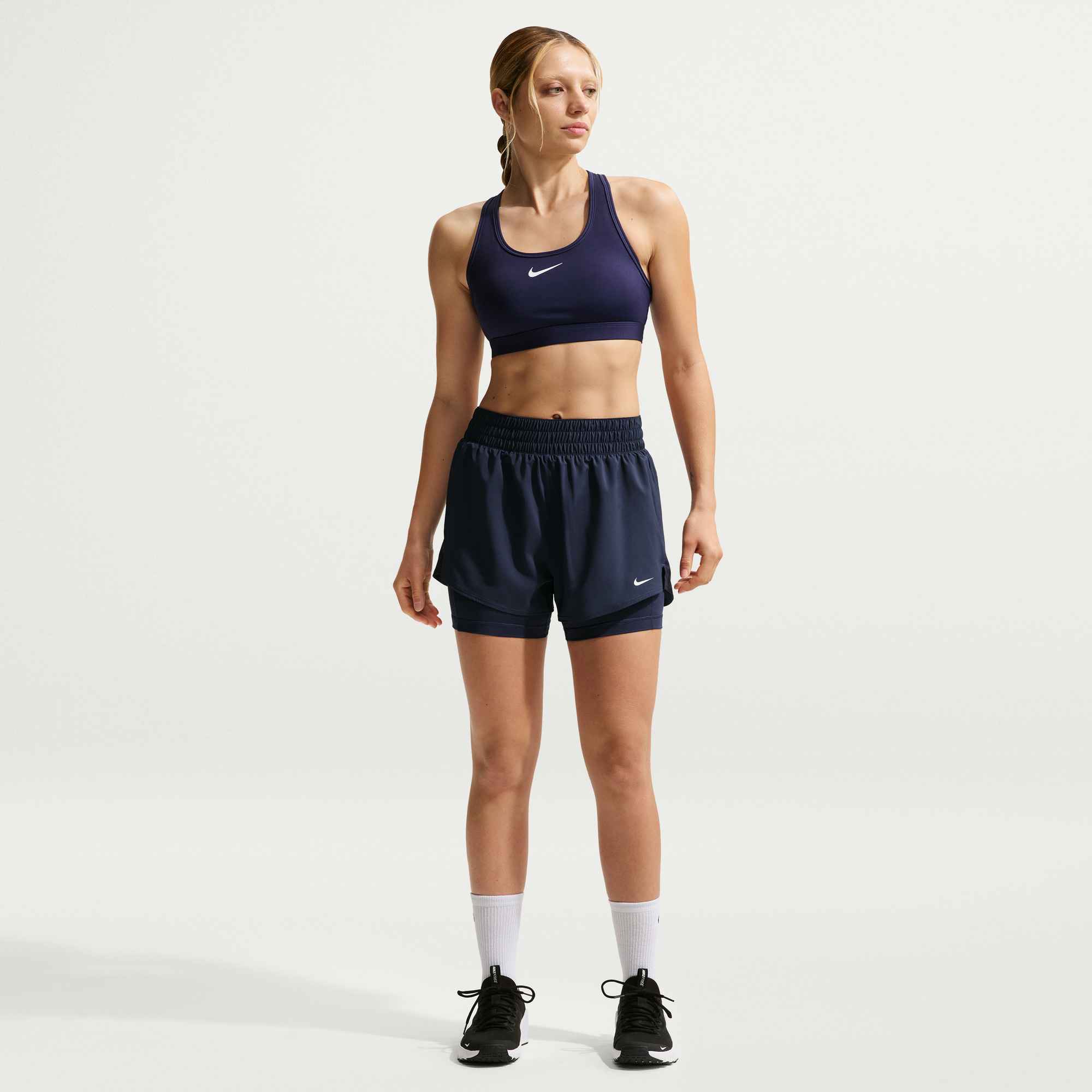 NIKE W NK ONE DF HR 3IN 2N1 SHORT MIDNIGHT NAVY/WHITE