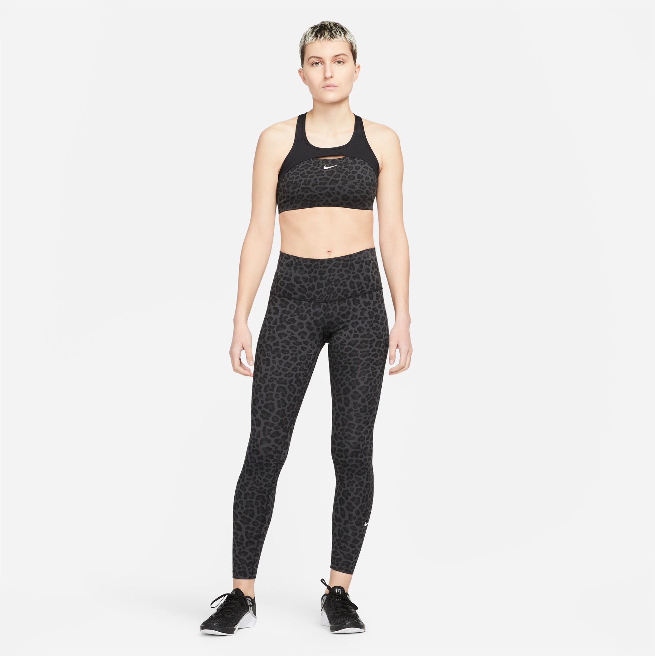 NIKE W NK ONE DF HR TGHT LEOPARD DK SMOKE GREY/WHITE – Bild 3