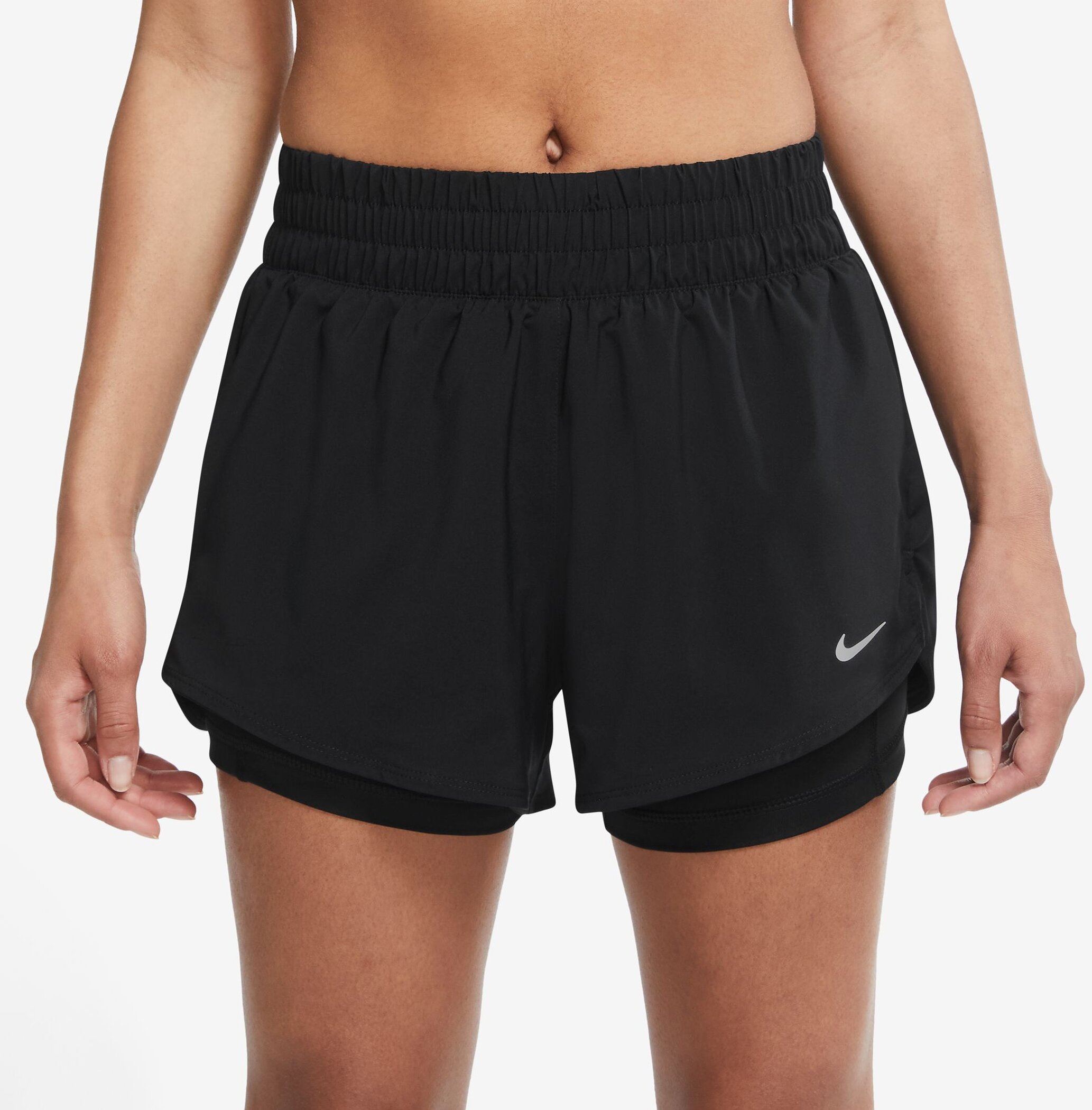 NIKE W NK ONE DF MR 3IN 2N1 SHORT BLACK/REFLECTIVE SILV