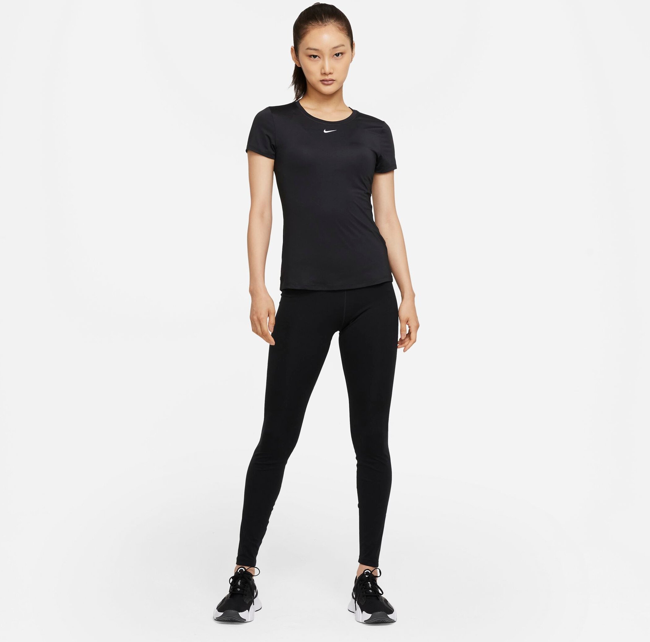 NIKE W NK ONE DF SS SLIM TOP BLACK/WHITE – Bild 4