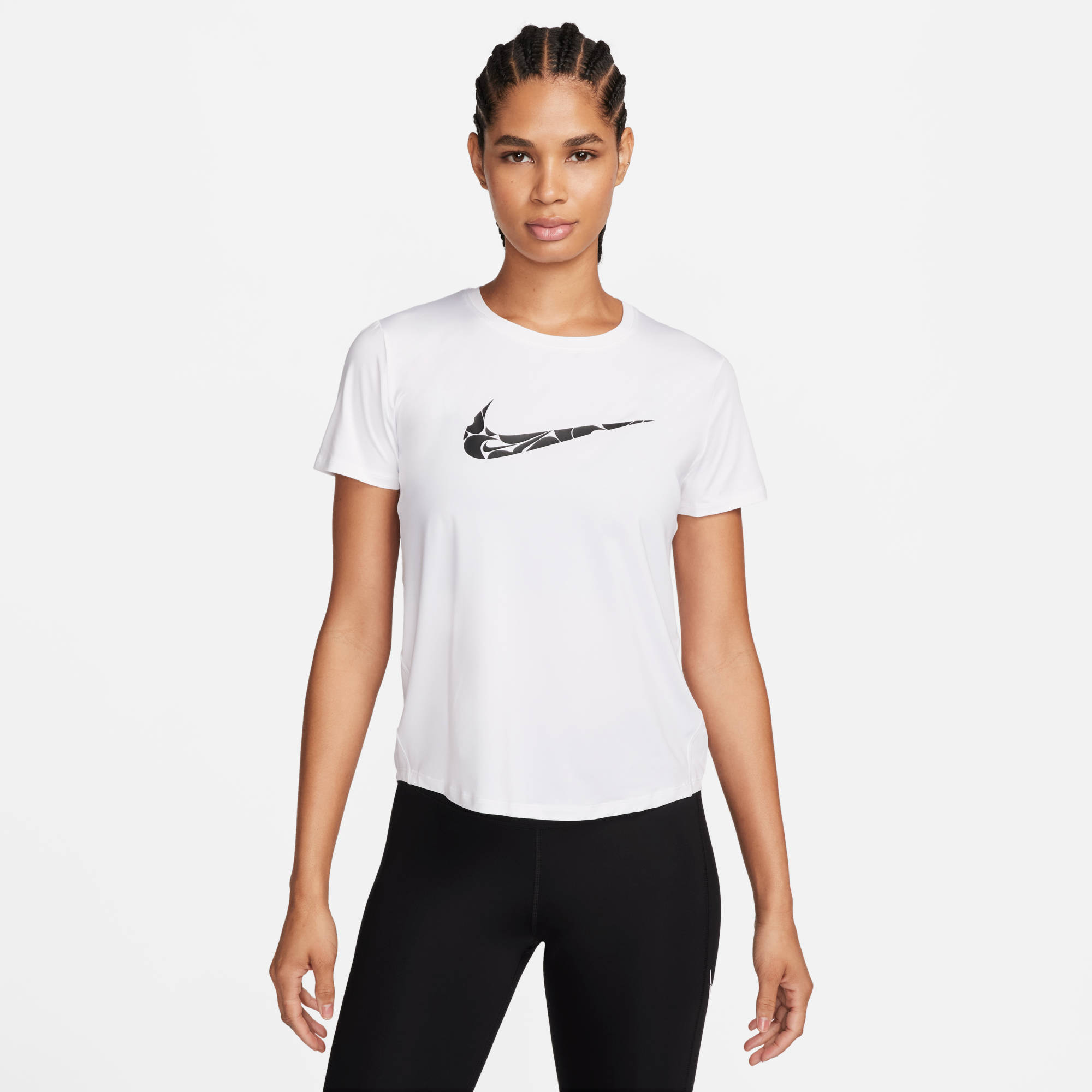 NIKE W NK ONE SWSH HBR DF SS TOP WHITE/BLACK