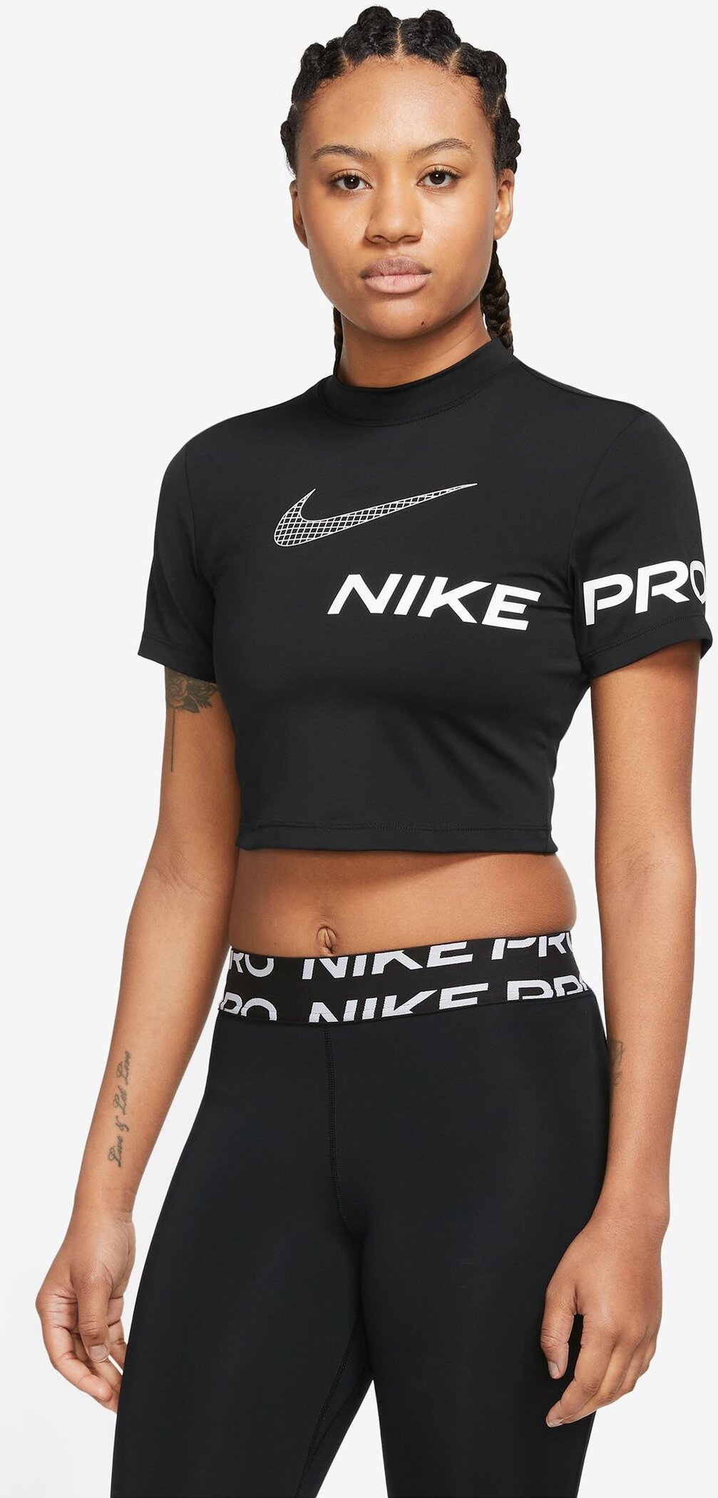 NIKE W NP DF GRX SS CROP TOP BLACK/WHITE
