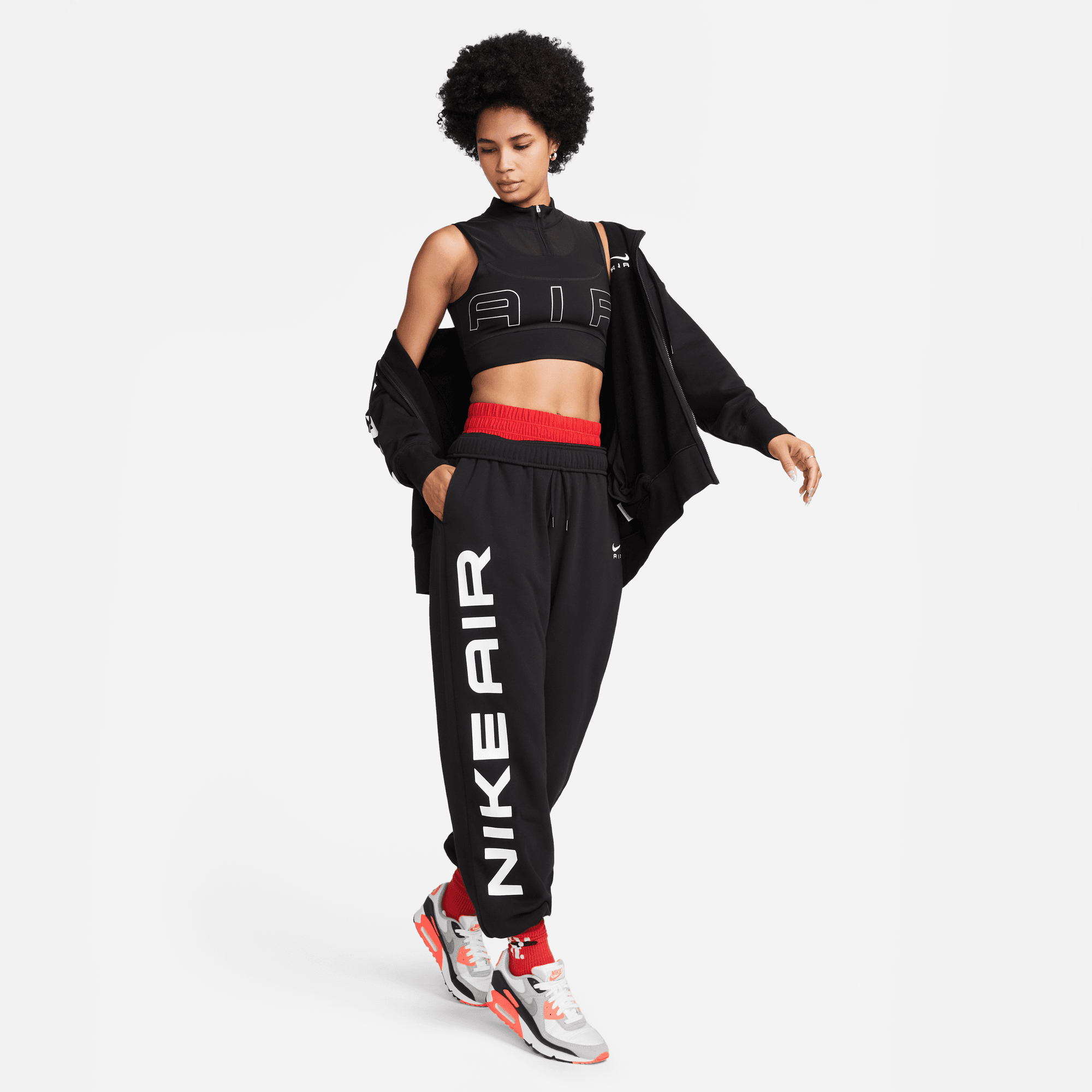 NIKE W NSW AIR FLC OS FZ HD BLACK/WHITE – Bild 8