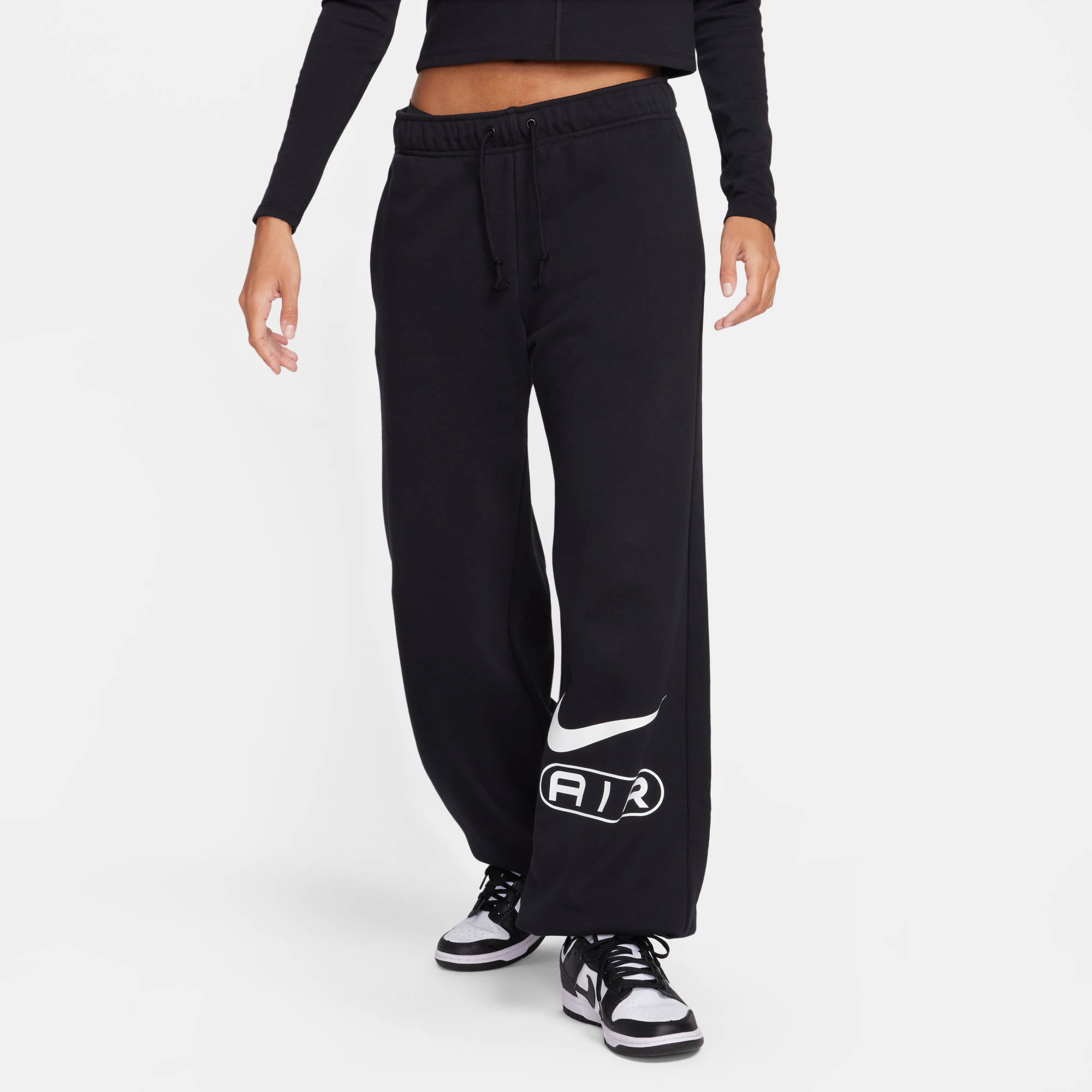 NIKE W NSW AIR MR FLC JOGGER BLACK/WHITE