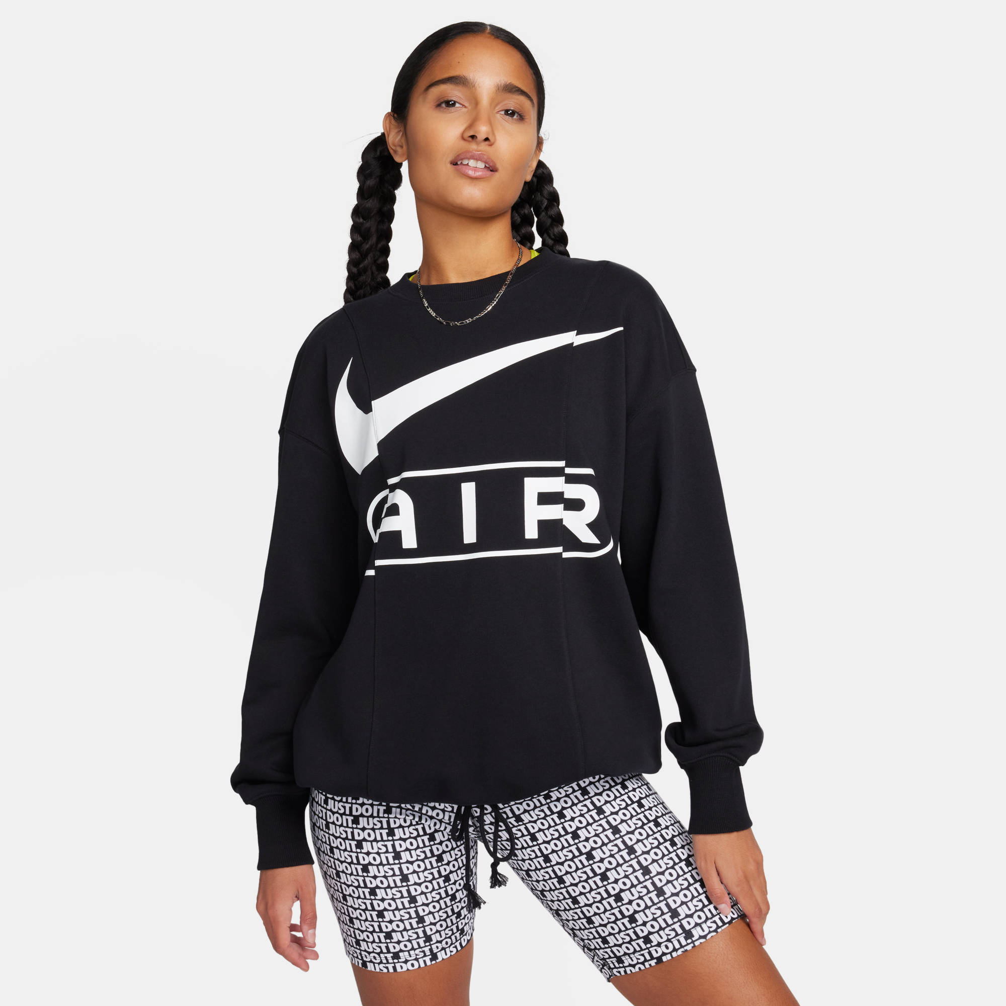 NIKE W NSW AIR OOS FLC CREW BLACK/WHITE