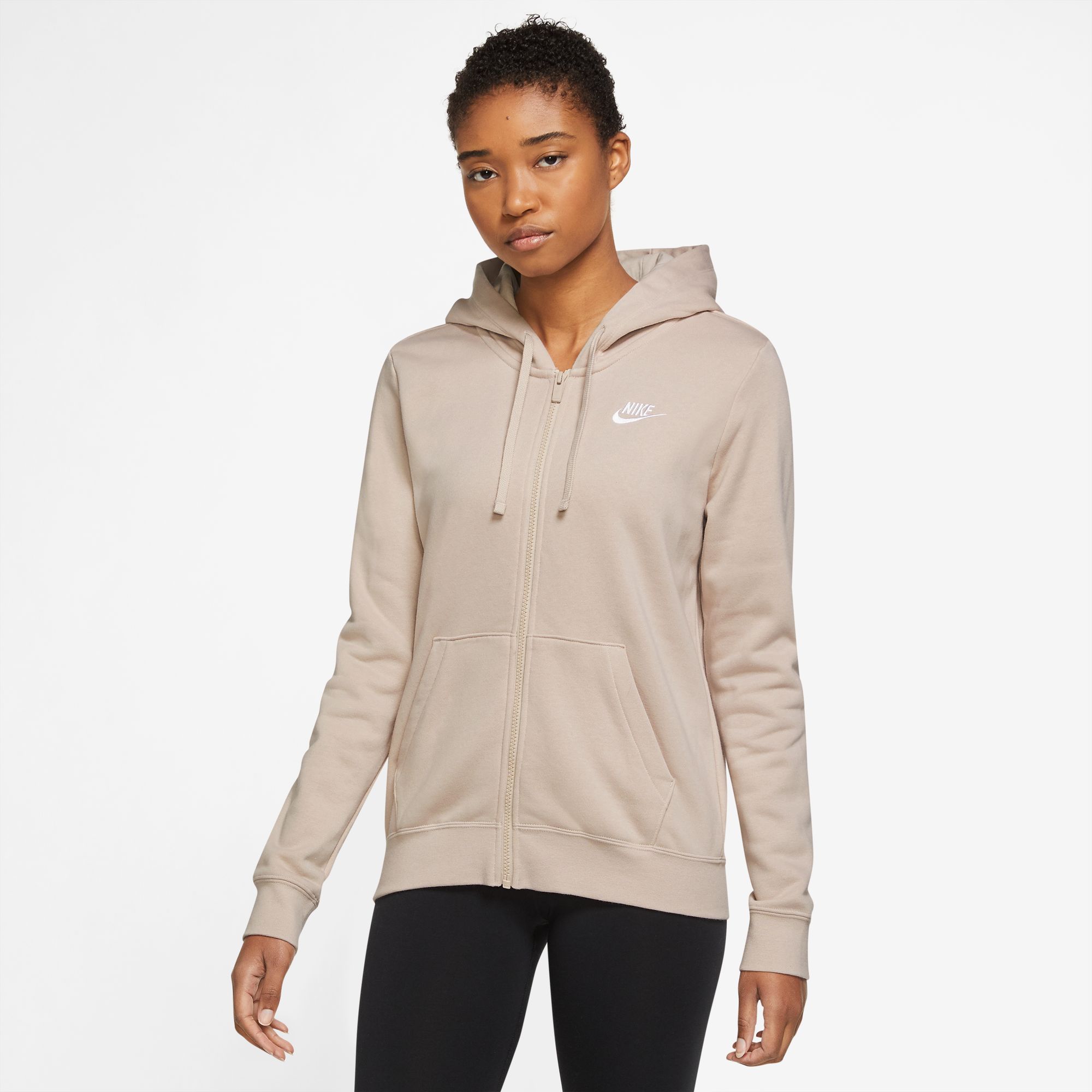 NIKE W NSW CLUB FLC FZ HOODIE STD SANDDRIFT/WHITE