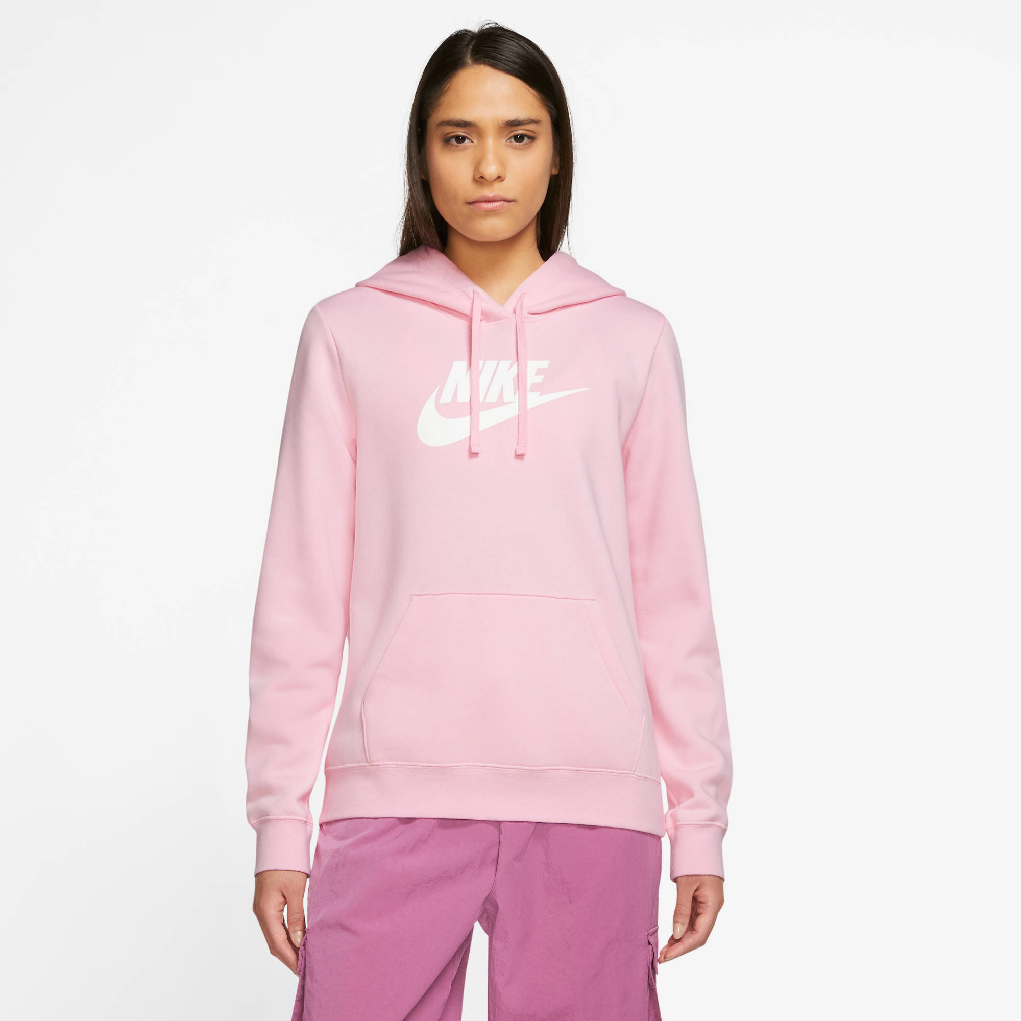 NIKE W NSW CLUB FLC GX STD PO HDY MED SOFT PINK/WHITE