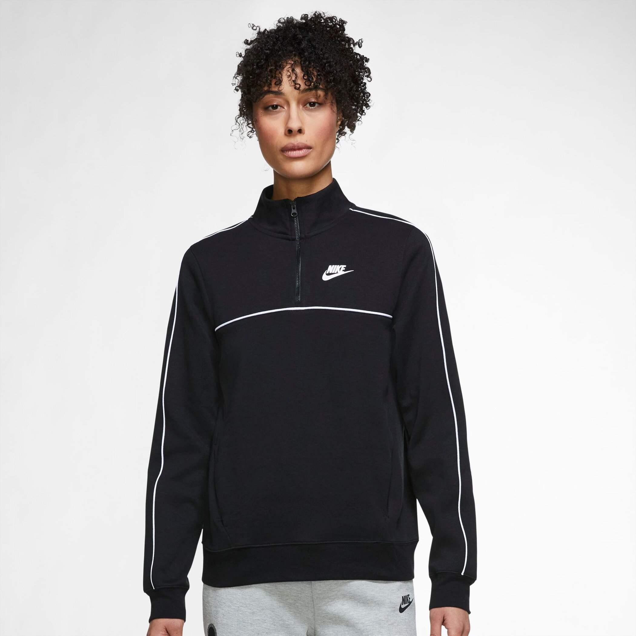 NIKE W NSW MLNM ESSTL FLC QZ LS TOP BLACK/WHITE