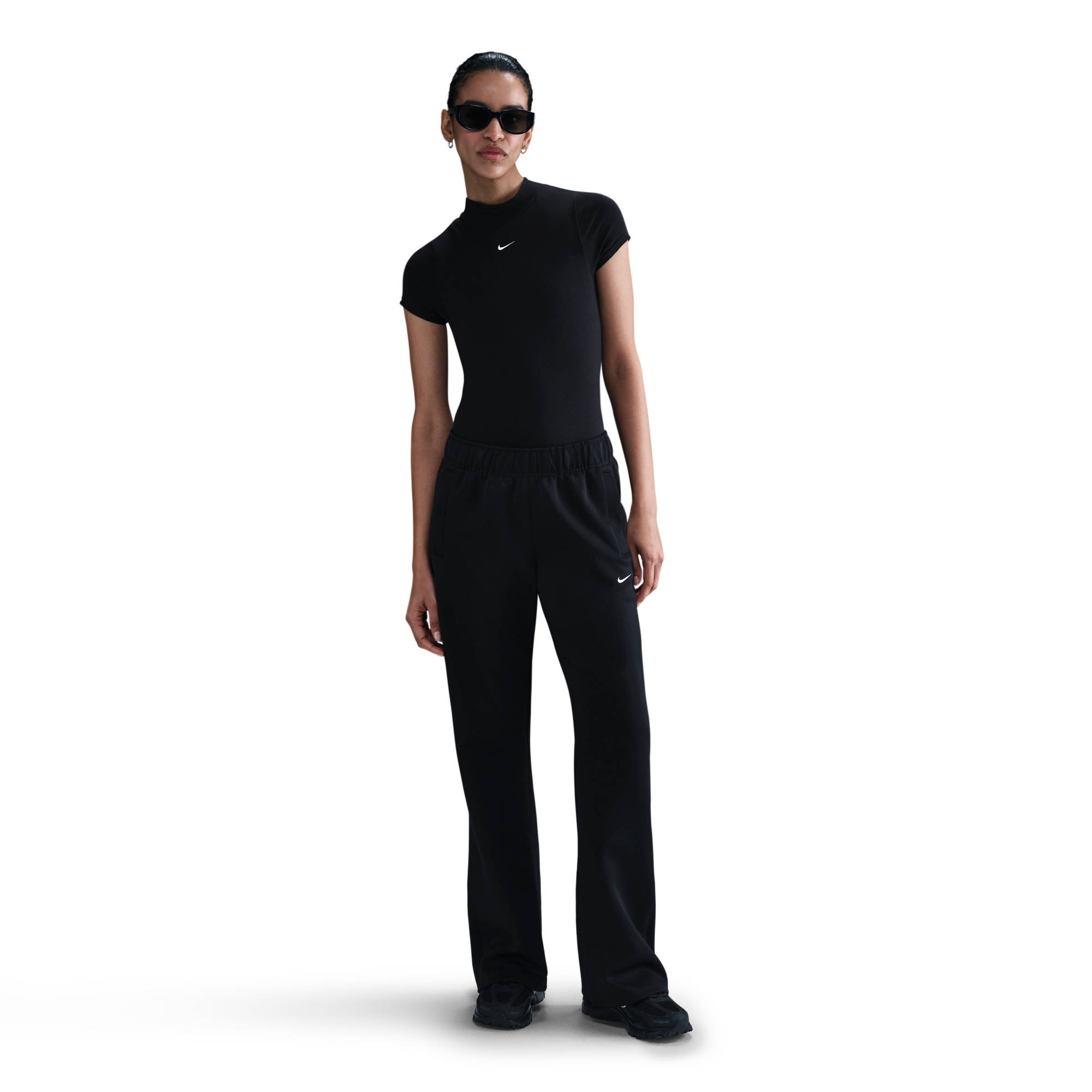 NIKE W NSW NK WR MR POLY KNIT PNT BLACK/BLACK/WHITE