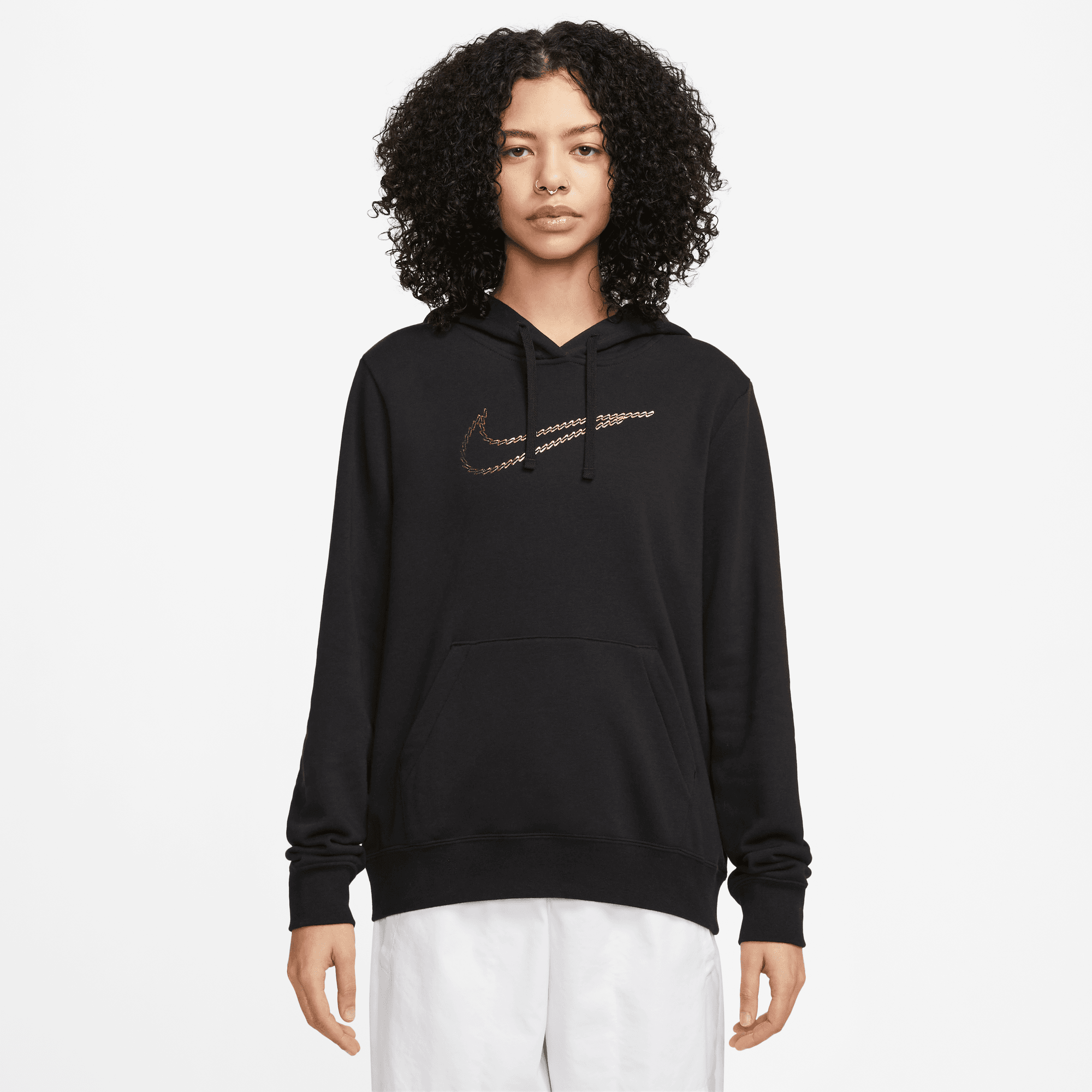 NIKE W NSW PE CLB FLC SHINE OS PO BLACK