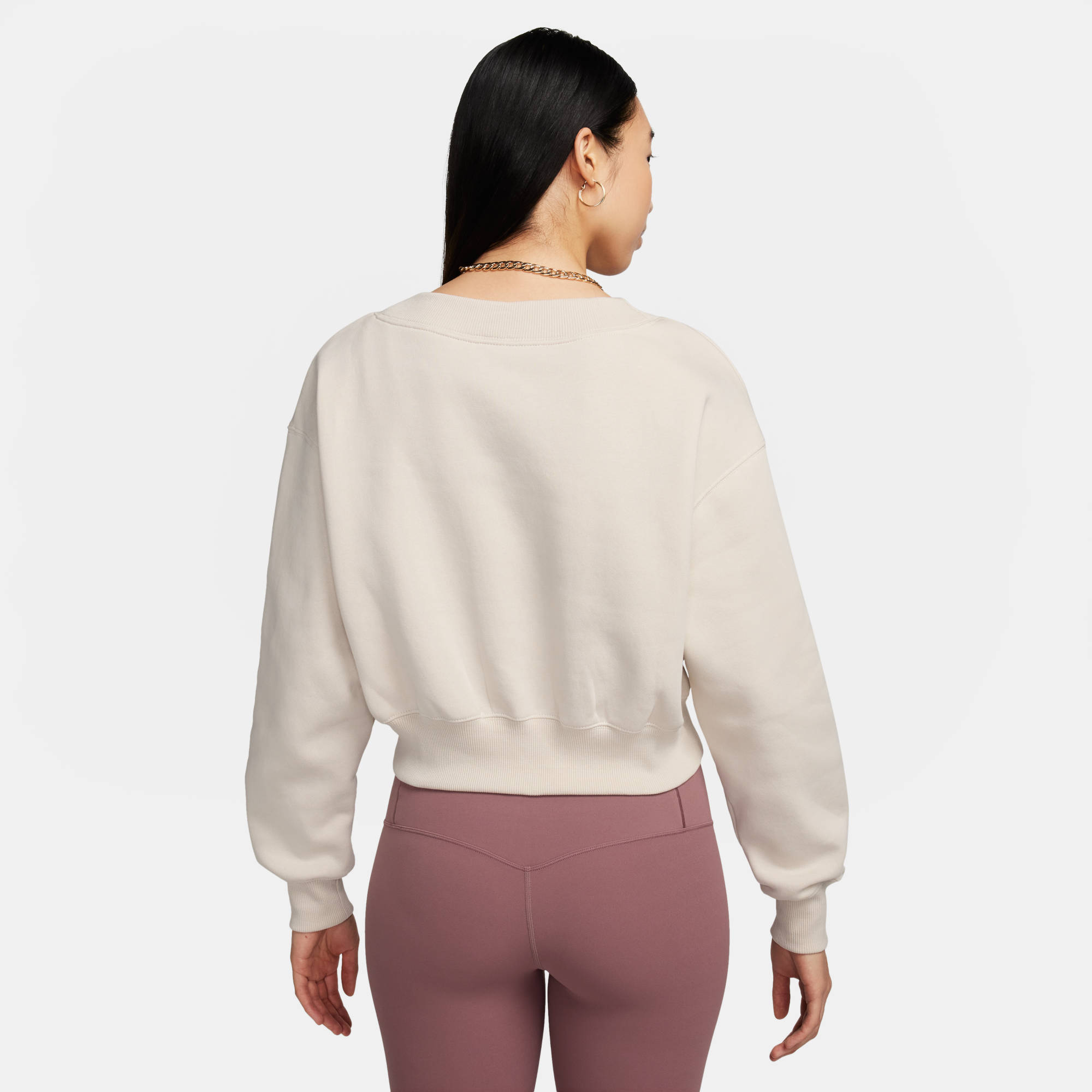 NIKE W NSW PHNX FLC CROP VNECK LT OREWOOD BRN/SAIL – Bild 2