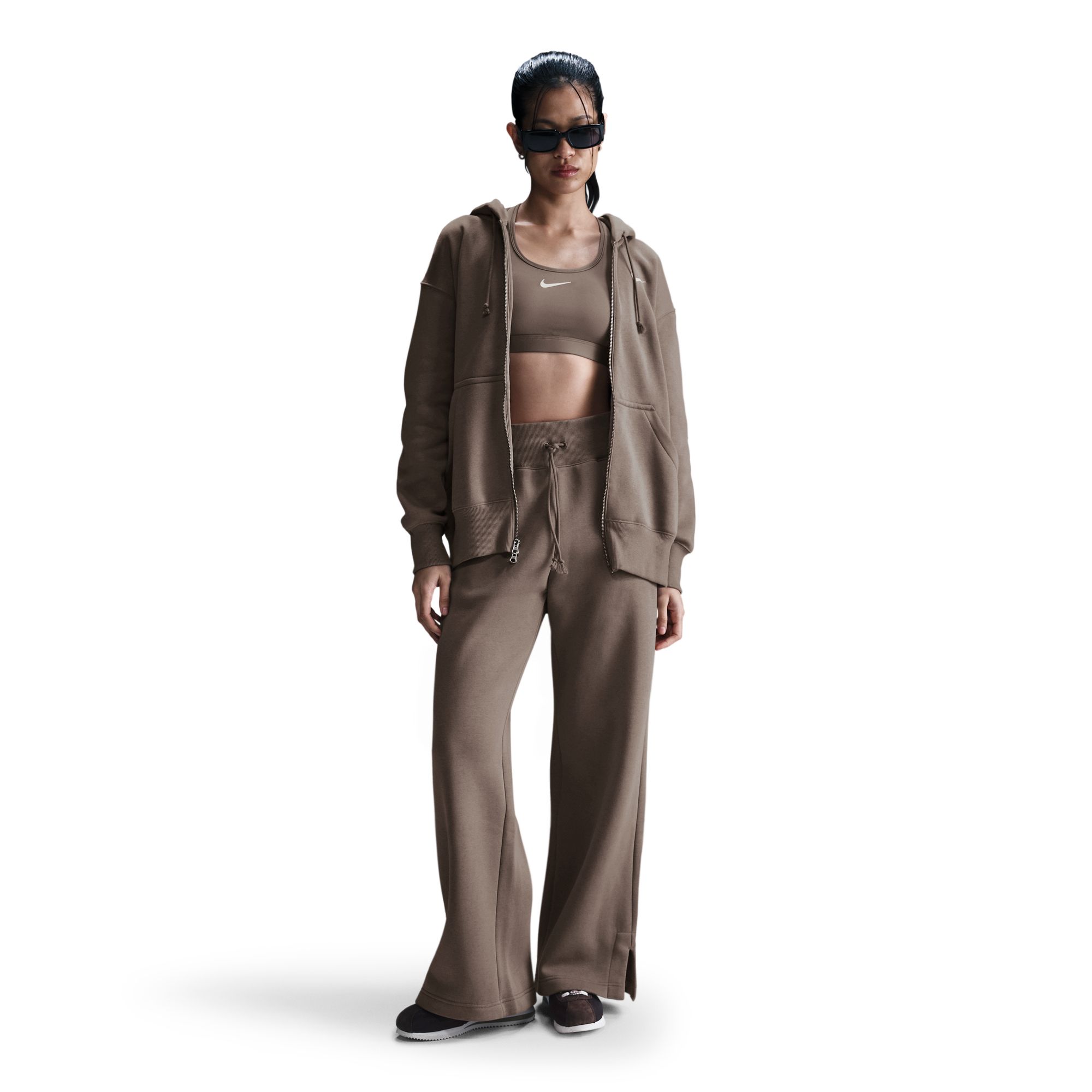NIKE W NSW PHNX FLC HR PANT WIDE MINK BROWN/SAIL