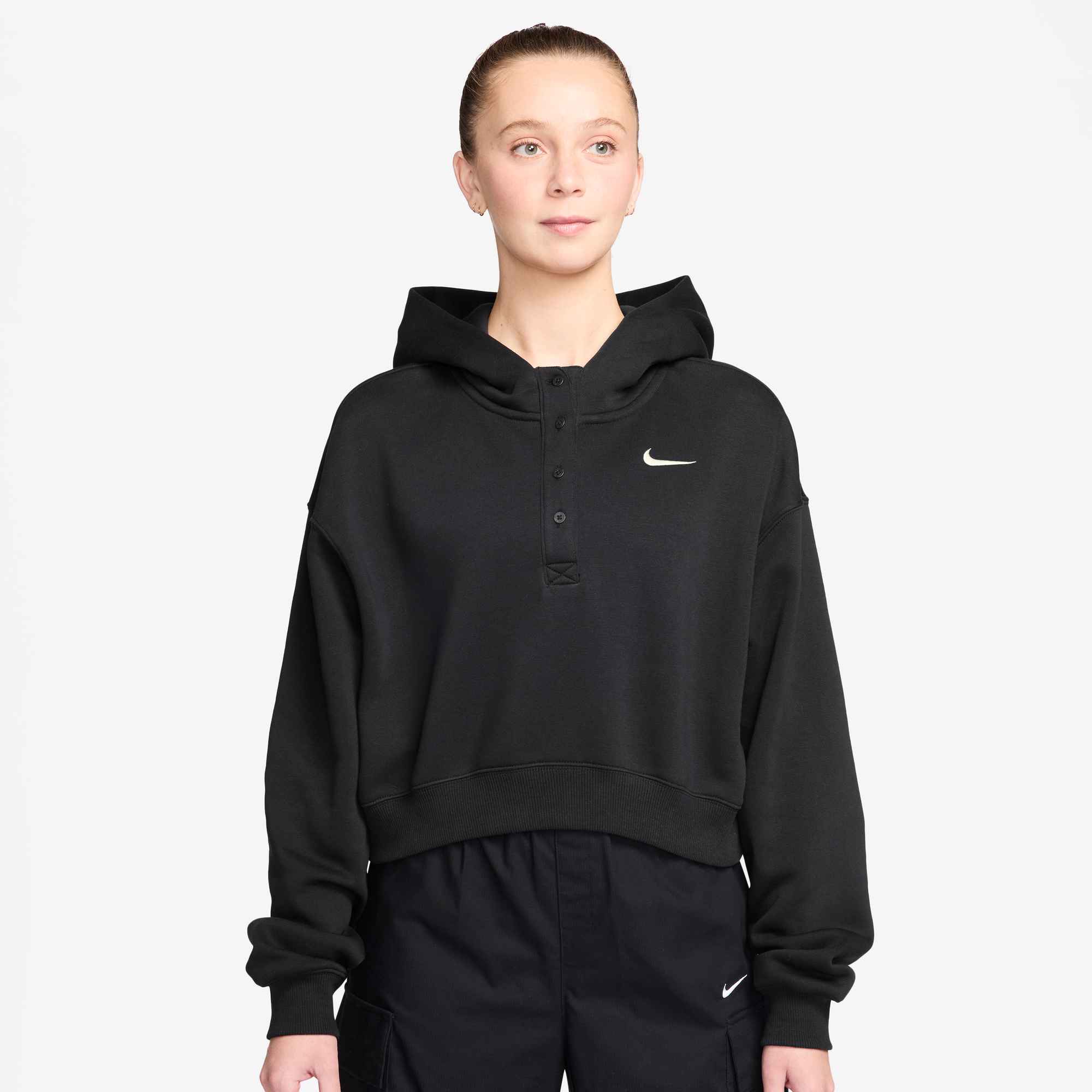 NIKE W NSW PHNX FLC OS CRP HNLY HDY BLACK/SAIL