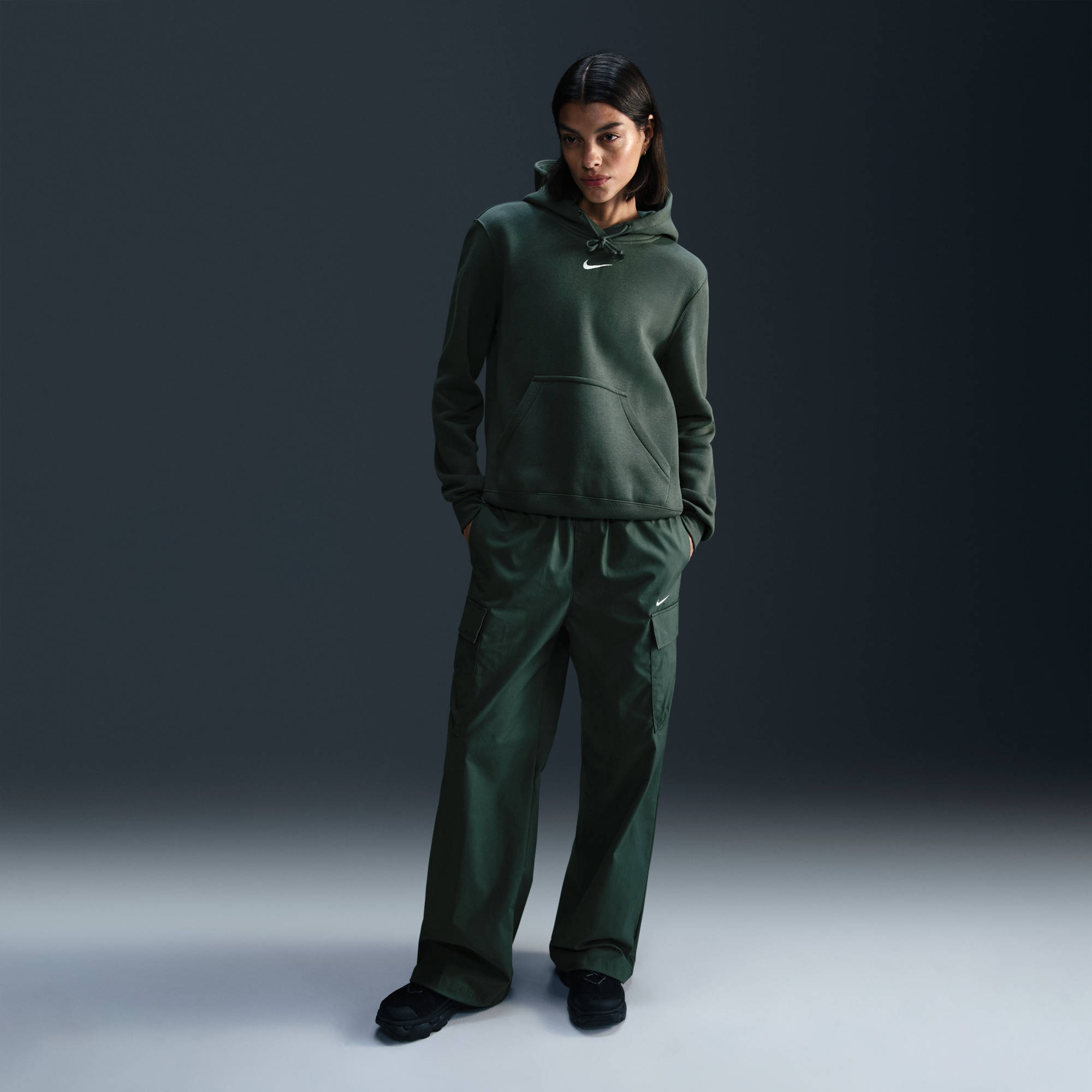 NIKE W NSW PHNX FLC STD PO HOODIE VINTAGE GREEN/SAIL