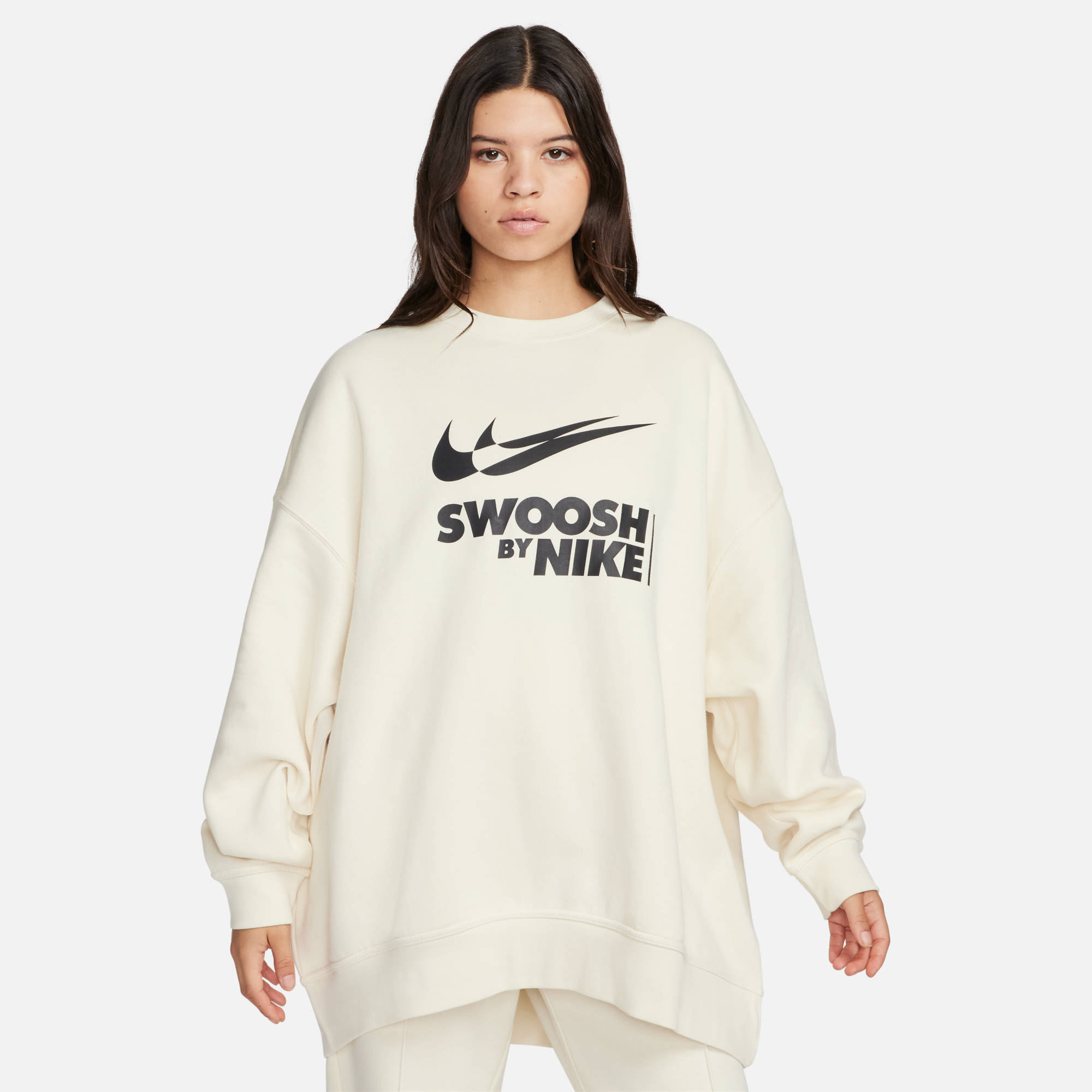 NIKE W NSW FLC OS CREW GLS COCONUT MILK/BLACK